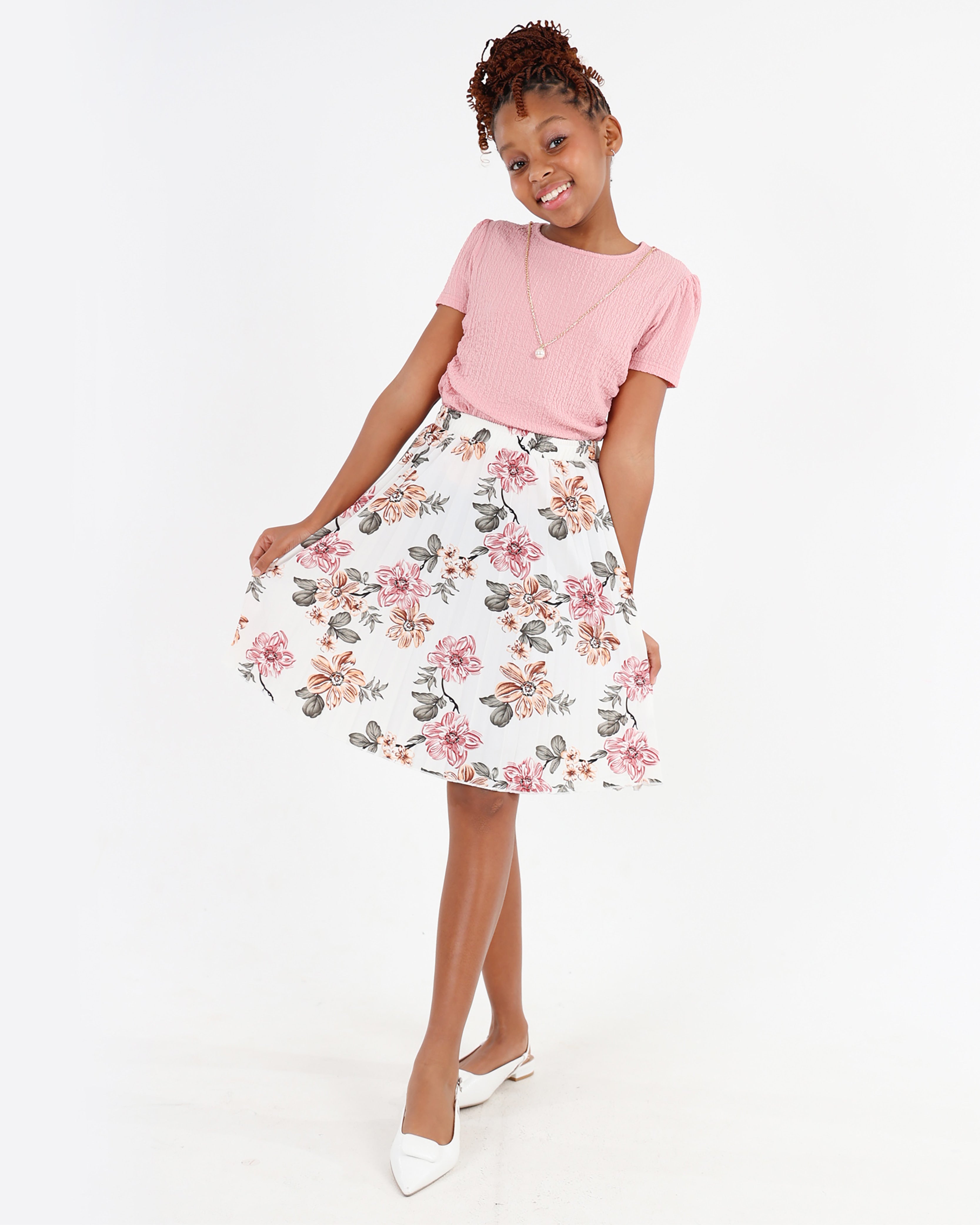 Knee Length Pleated Floral Skirt