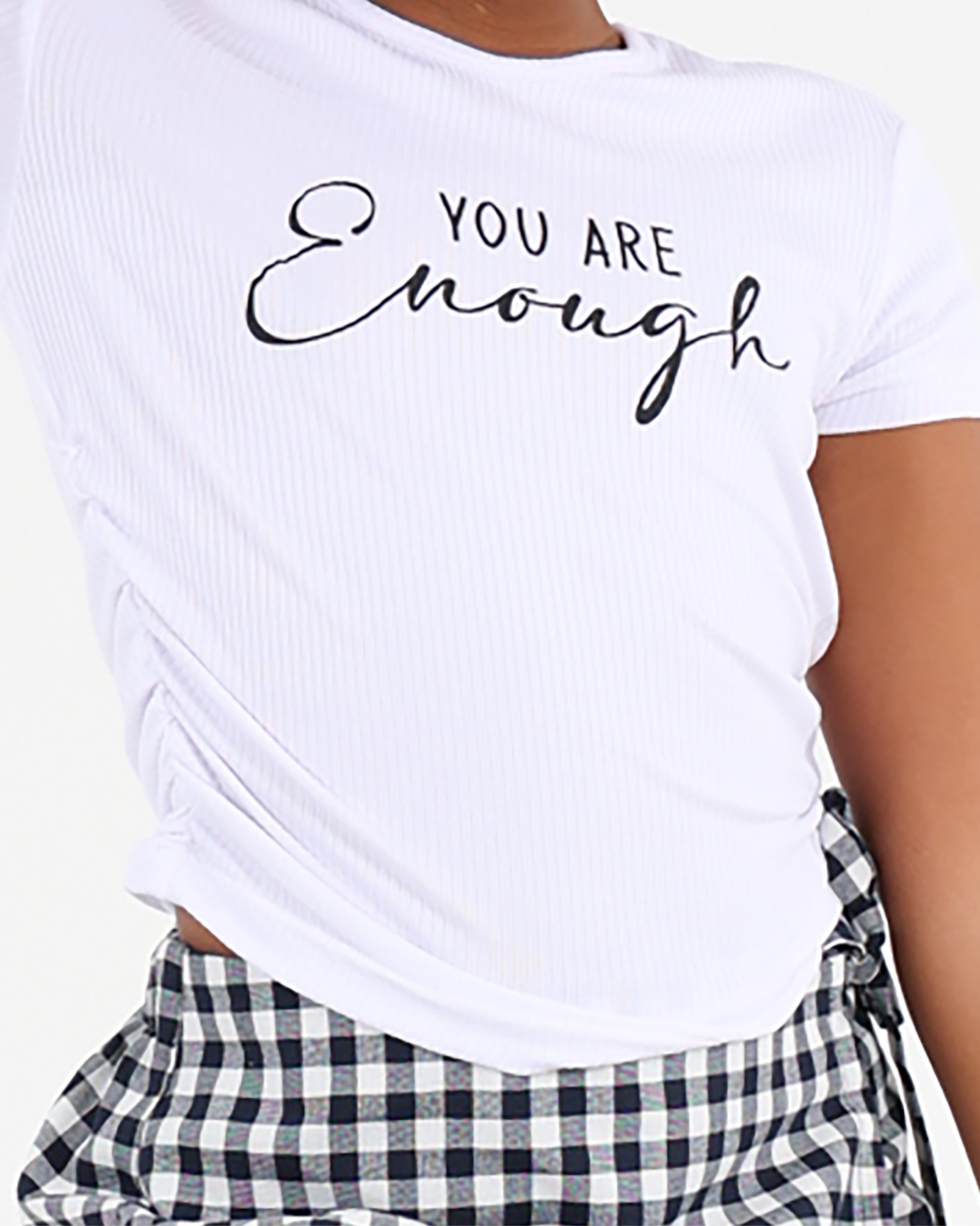 Short Sleeve Side Ruched Graphic Print Rib Top
