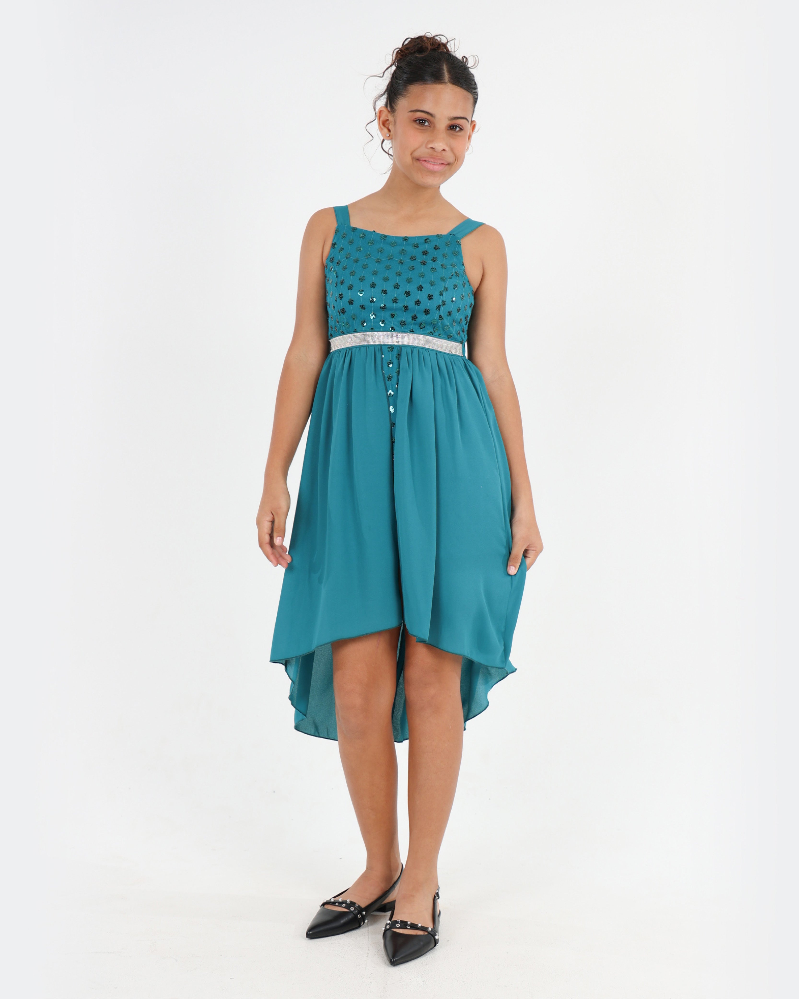 Sleeveless Floral Sequin High Low Party Dress