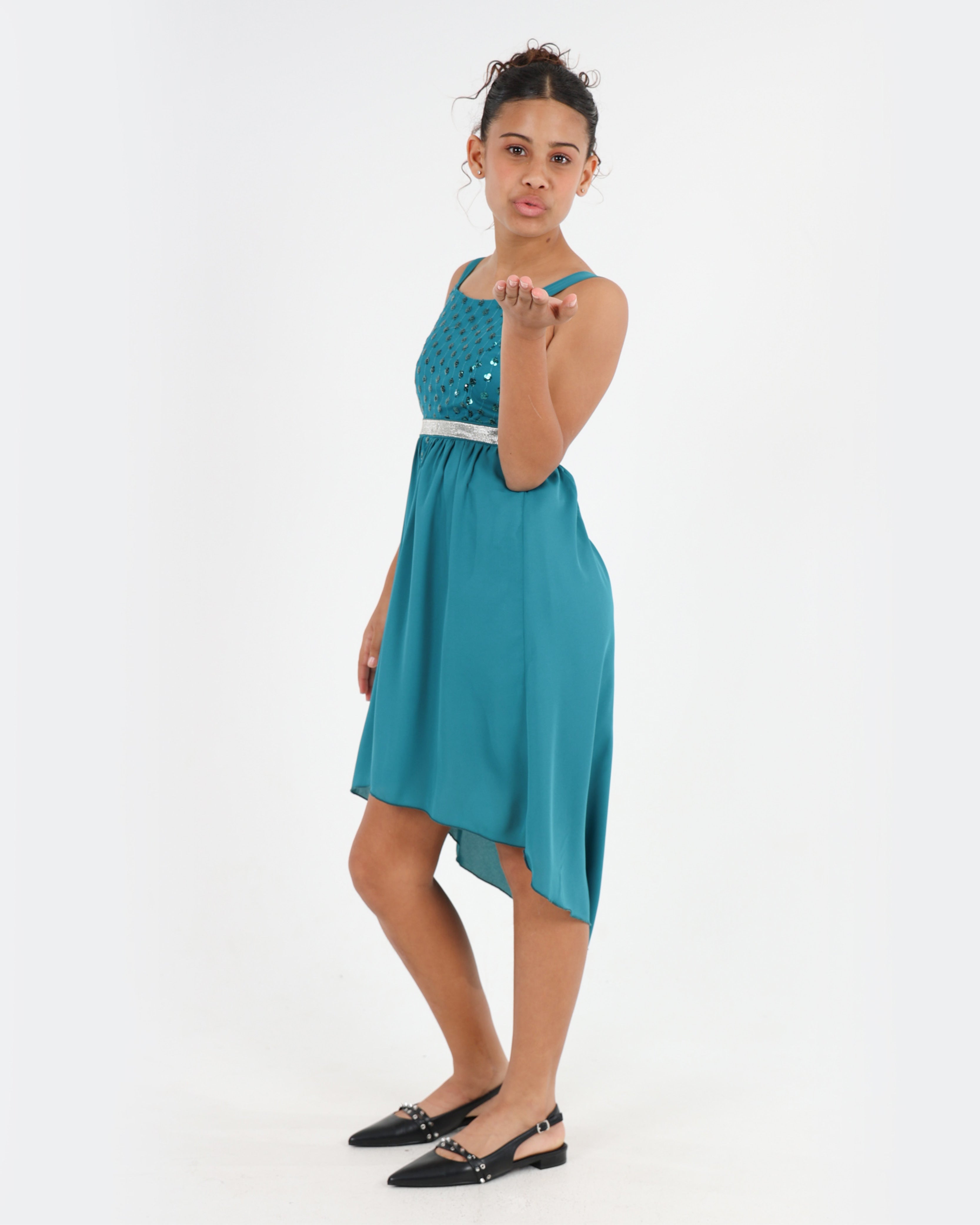 Sleeveless Floral Sequin High Low Party Dress