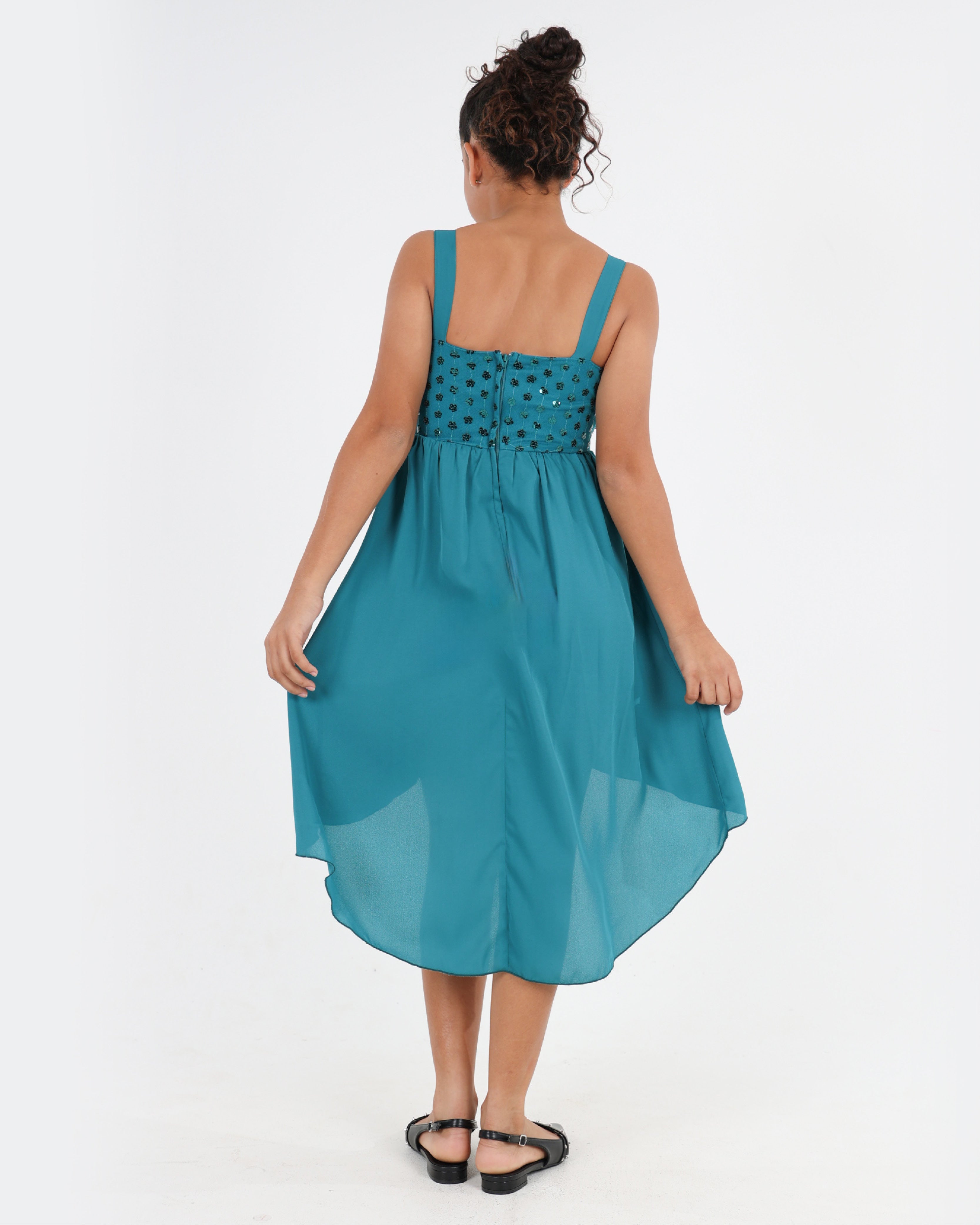 Sleeveless Floral Sequin High Low Party Dress
