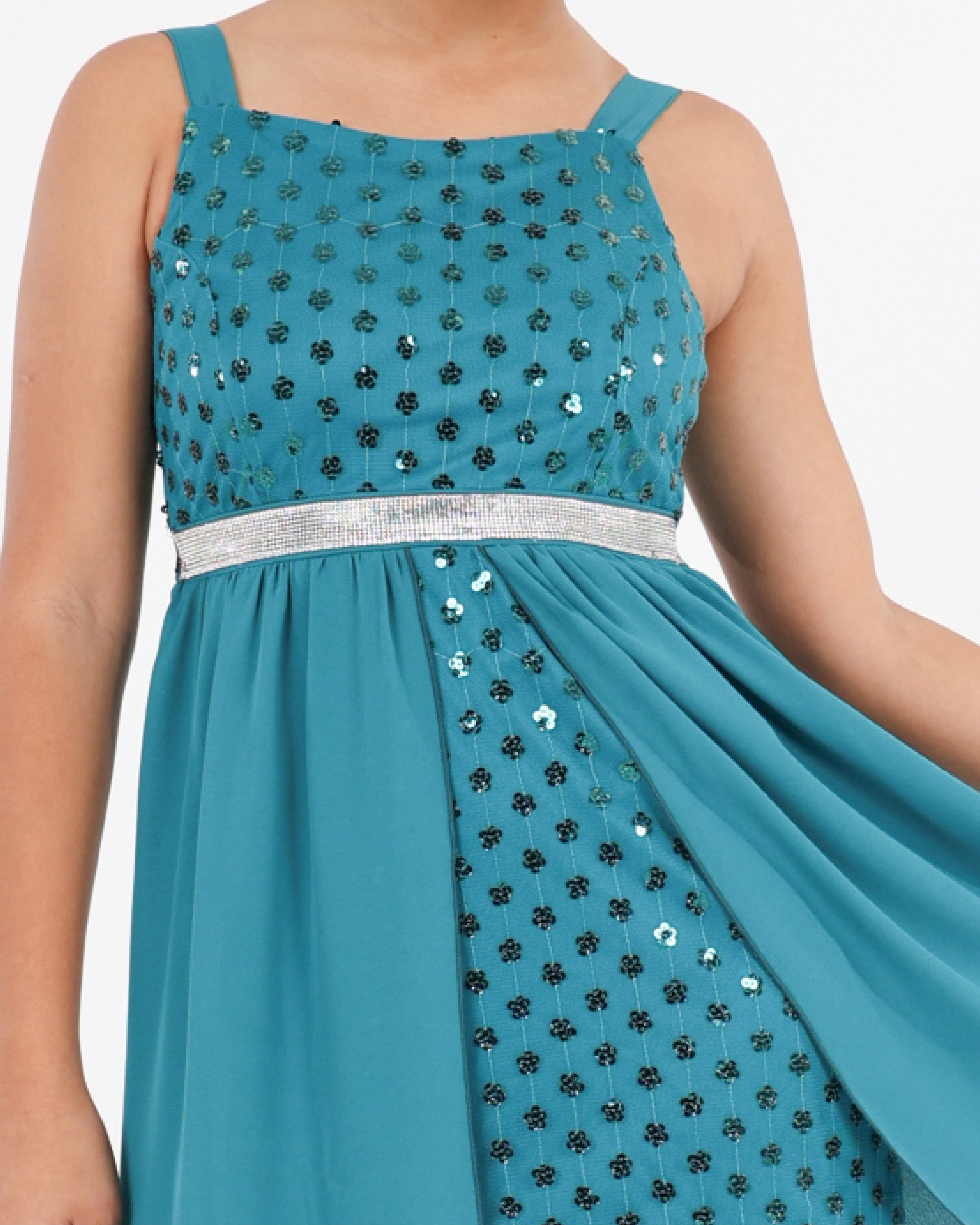 Sleeveless Floral Sequin High Low Party Dress