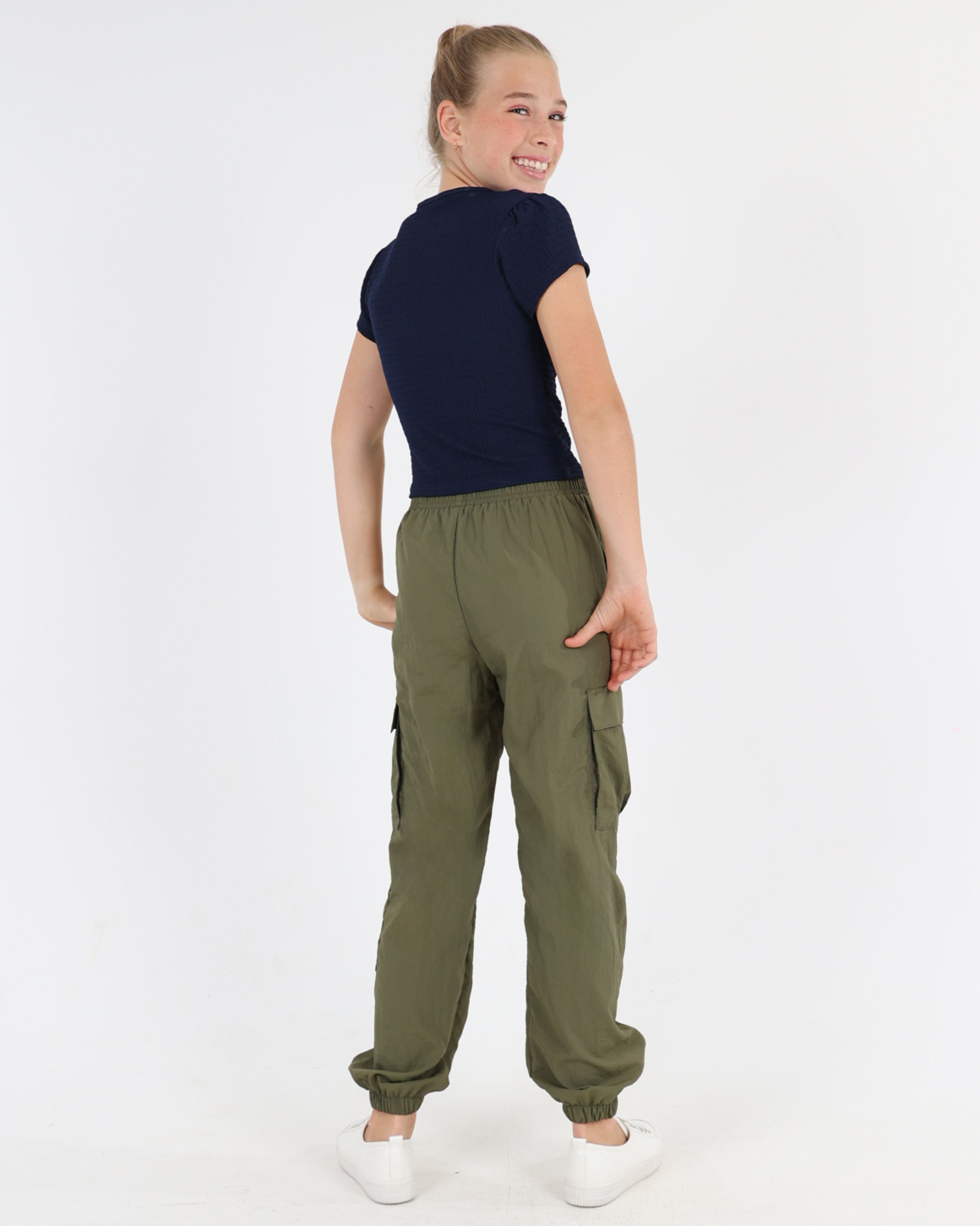 Short Sleeve Textures & Ruched Navy Top