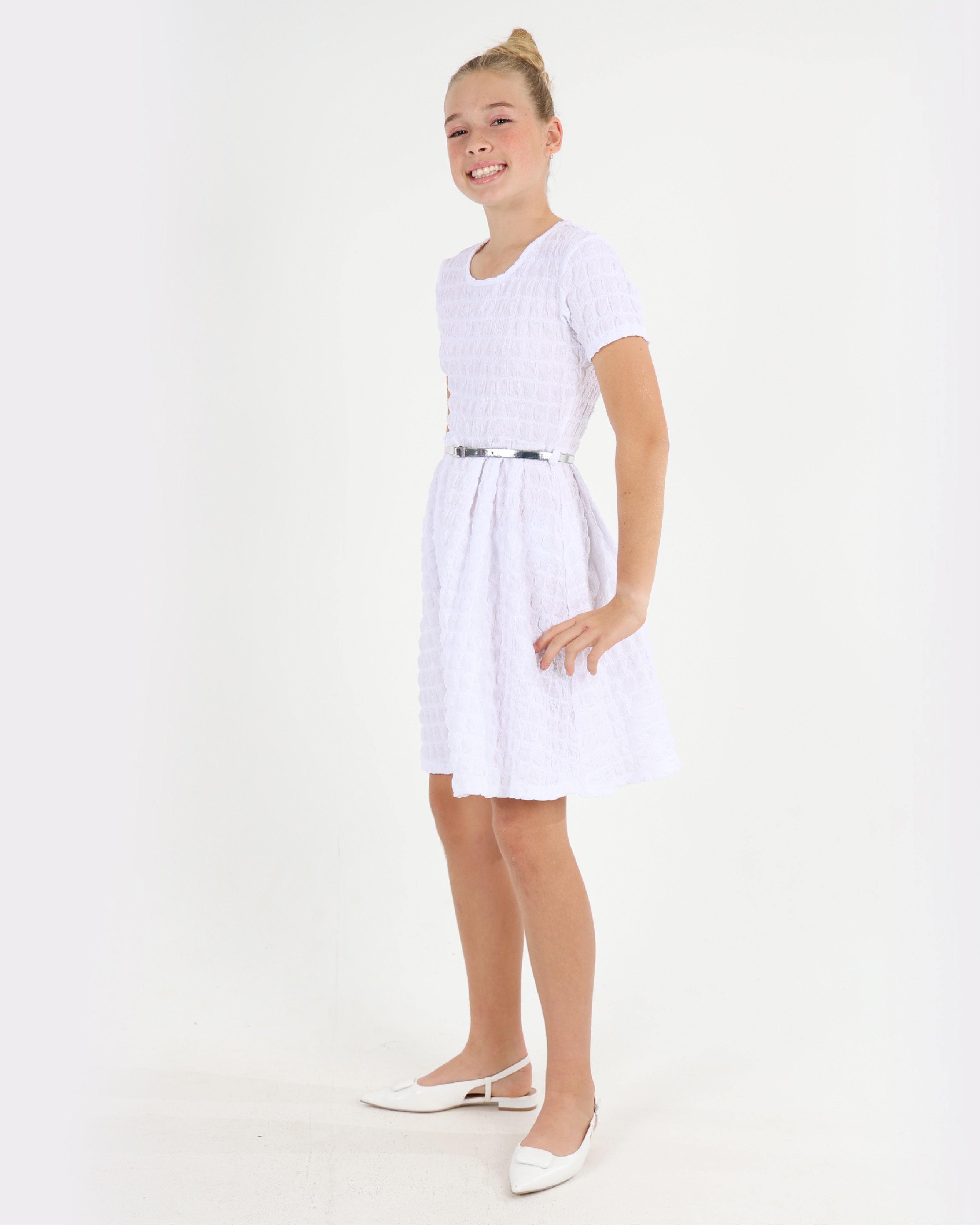 Short Sleeve Textured Knit Mini Dress
