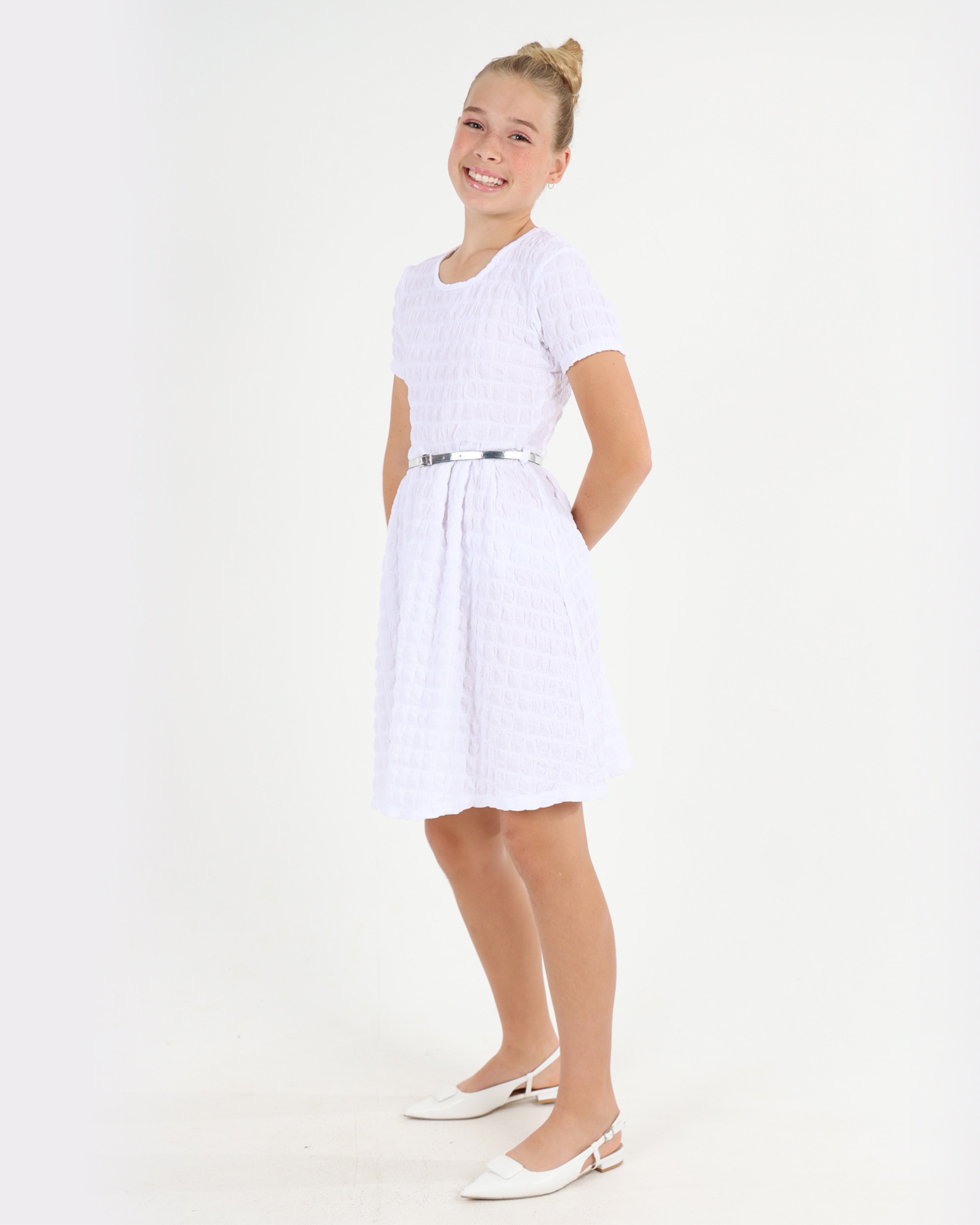 Short Sleeve Textured Knit Mini Dress