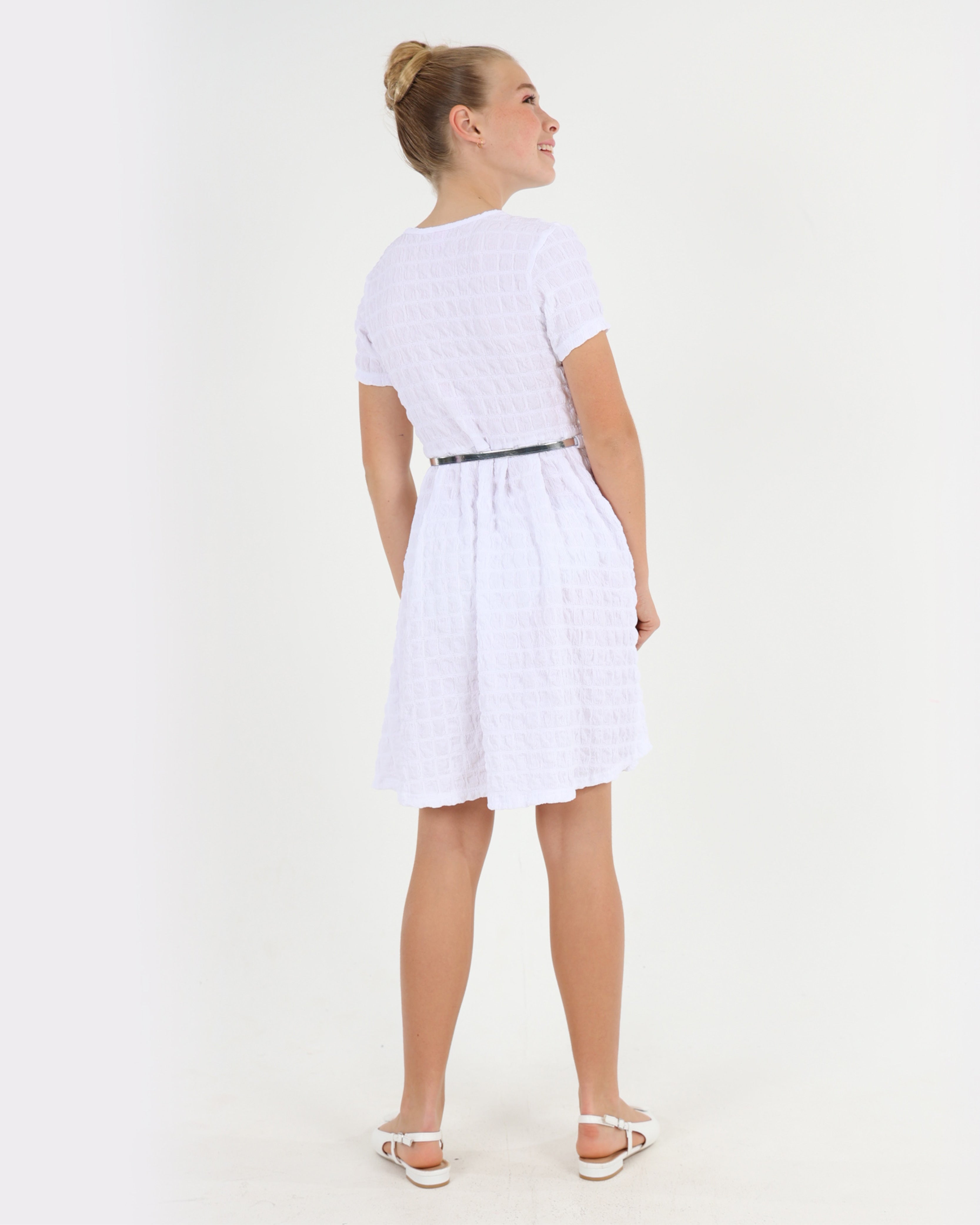 Short Sleeve Textured Knit Mini Dress
