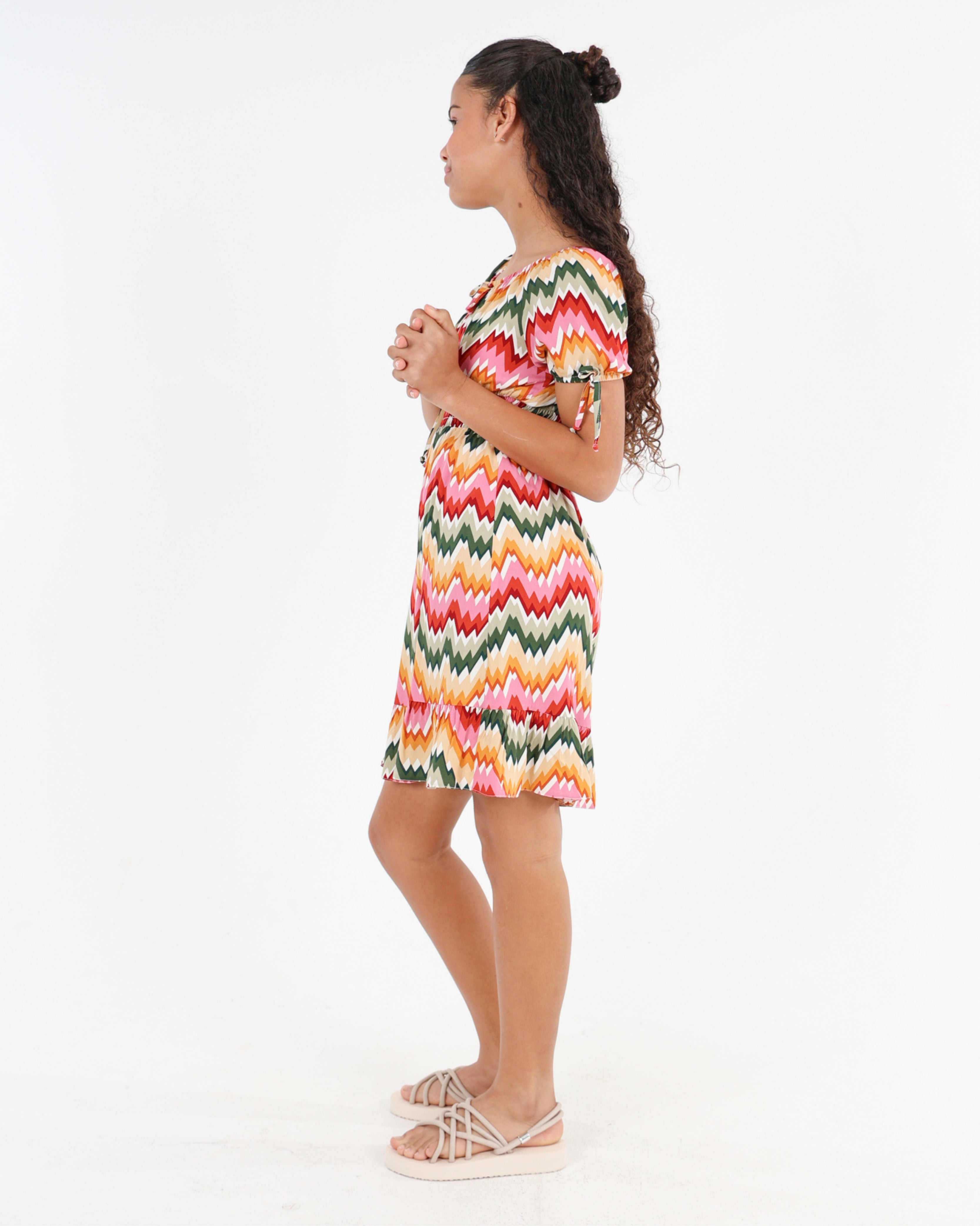 Short Sleeve Zig Zag Print Dress