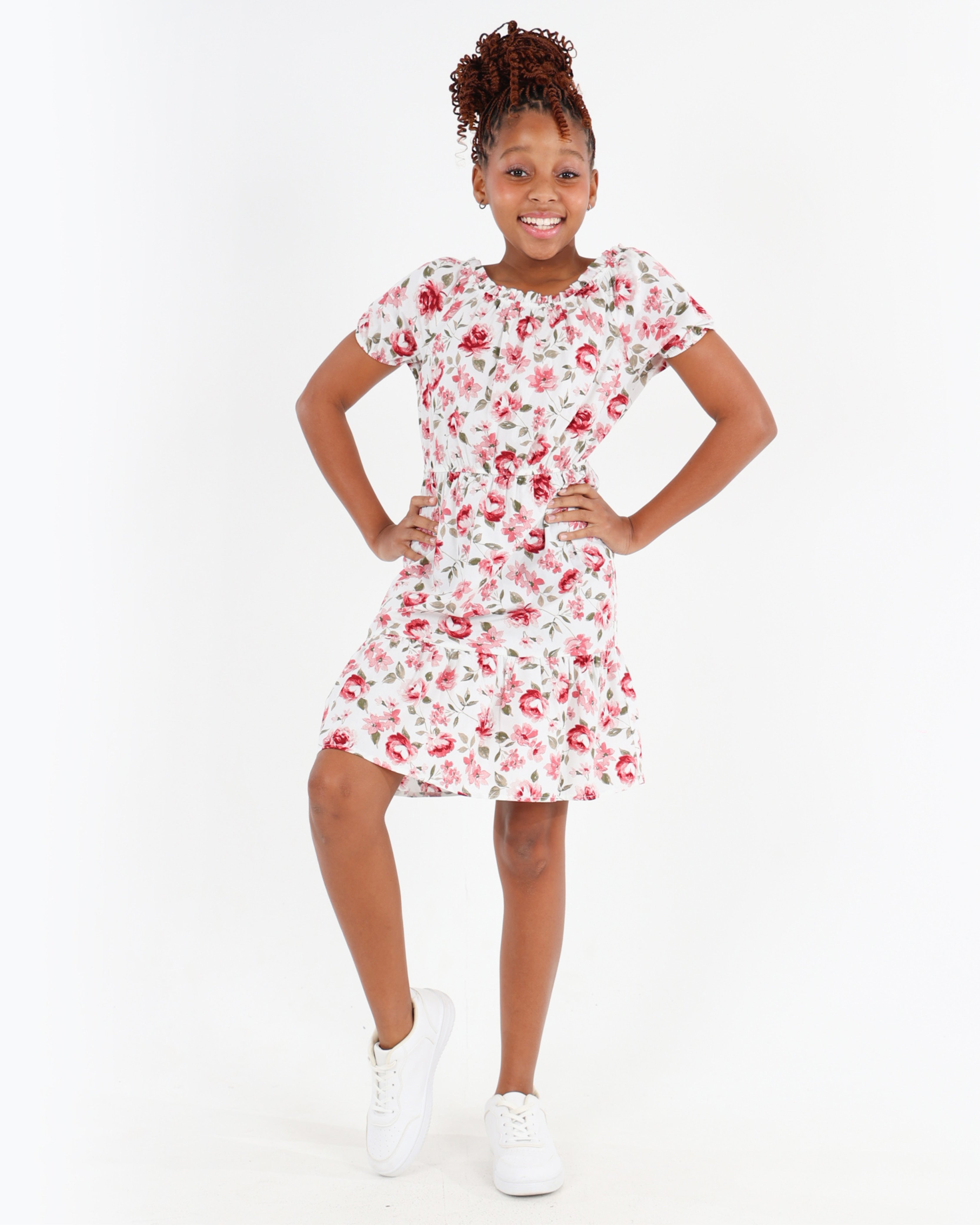 Short Puff Sleeve Floral Off The Shoulder Dress