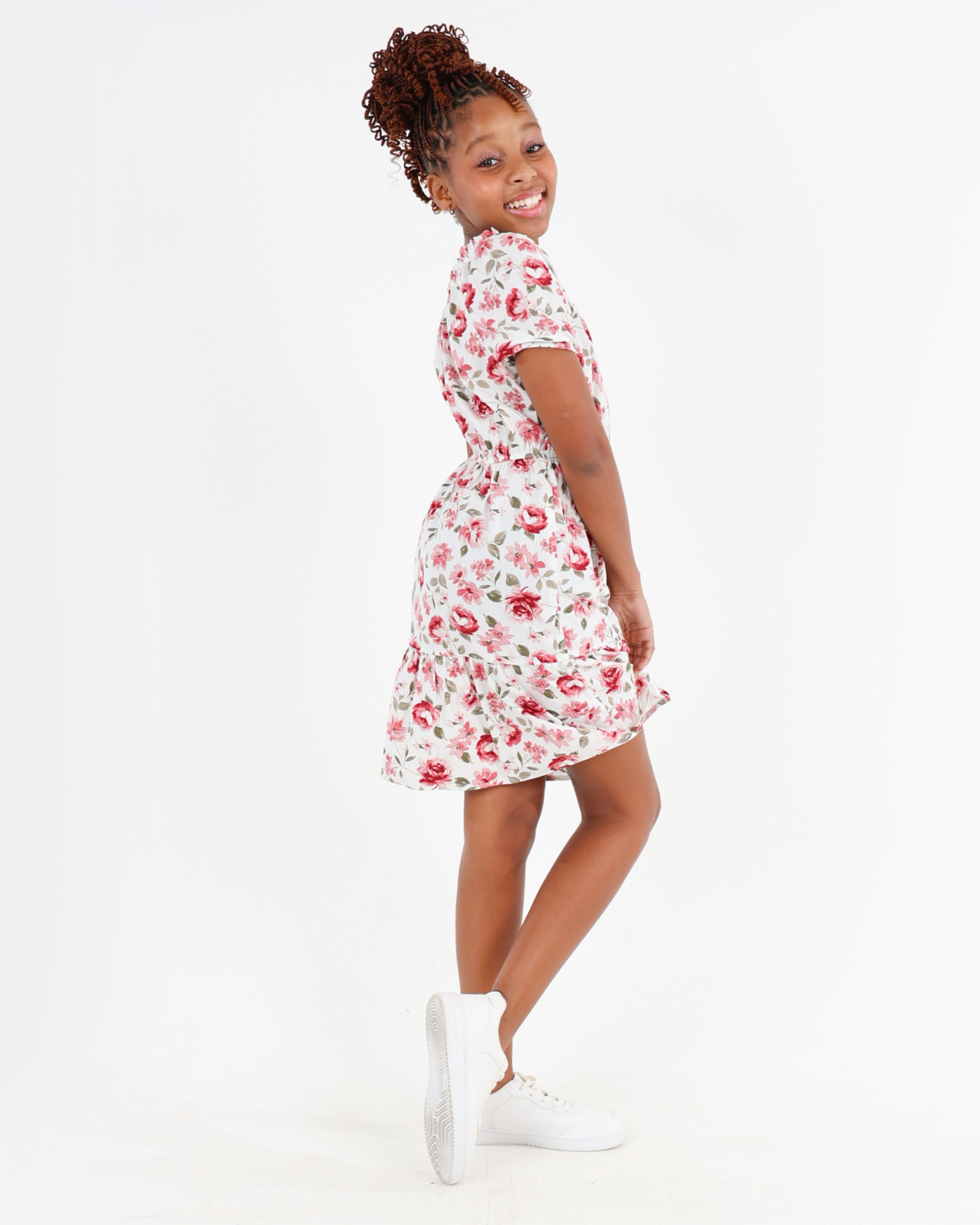 Short Puff Sleeve Floral Off The Shoulder Dress