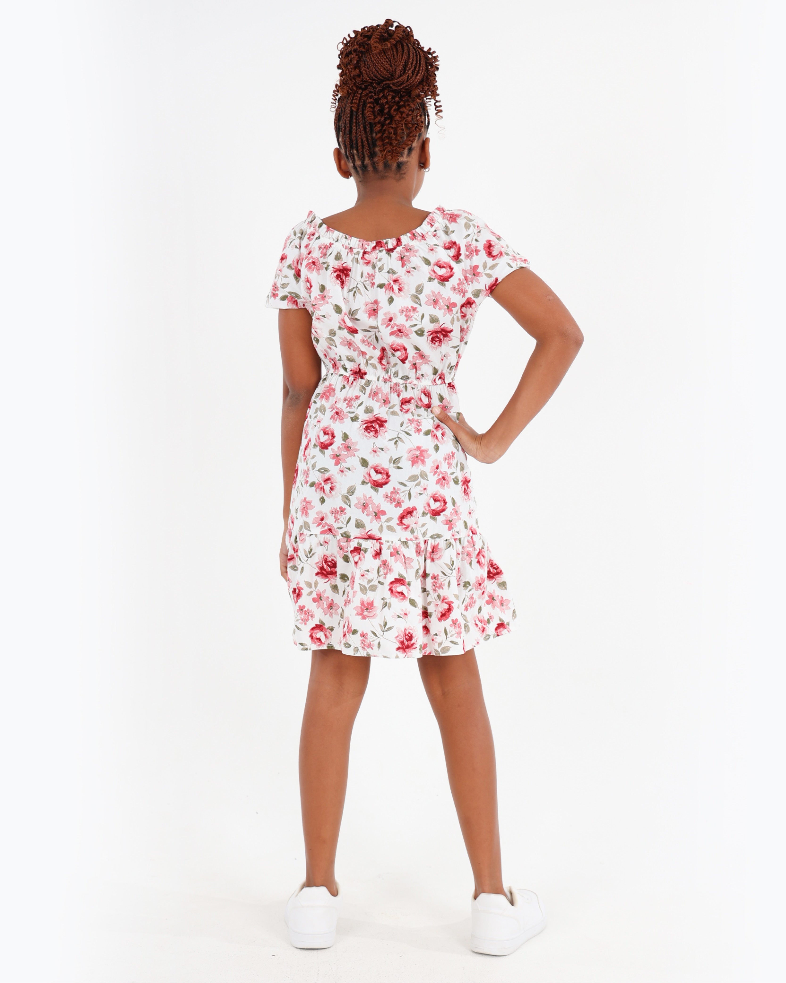Short Puff Sleeve Floral Off The Shoulder Dress