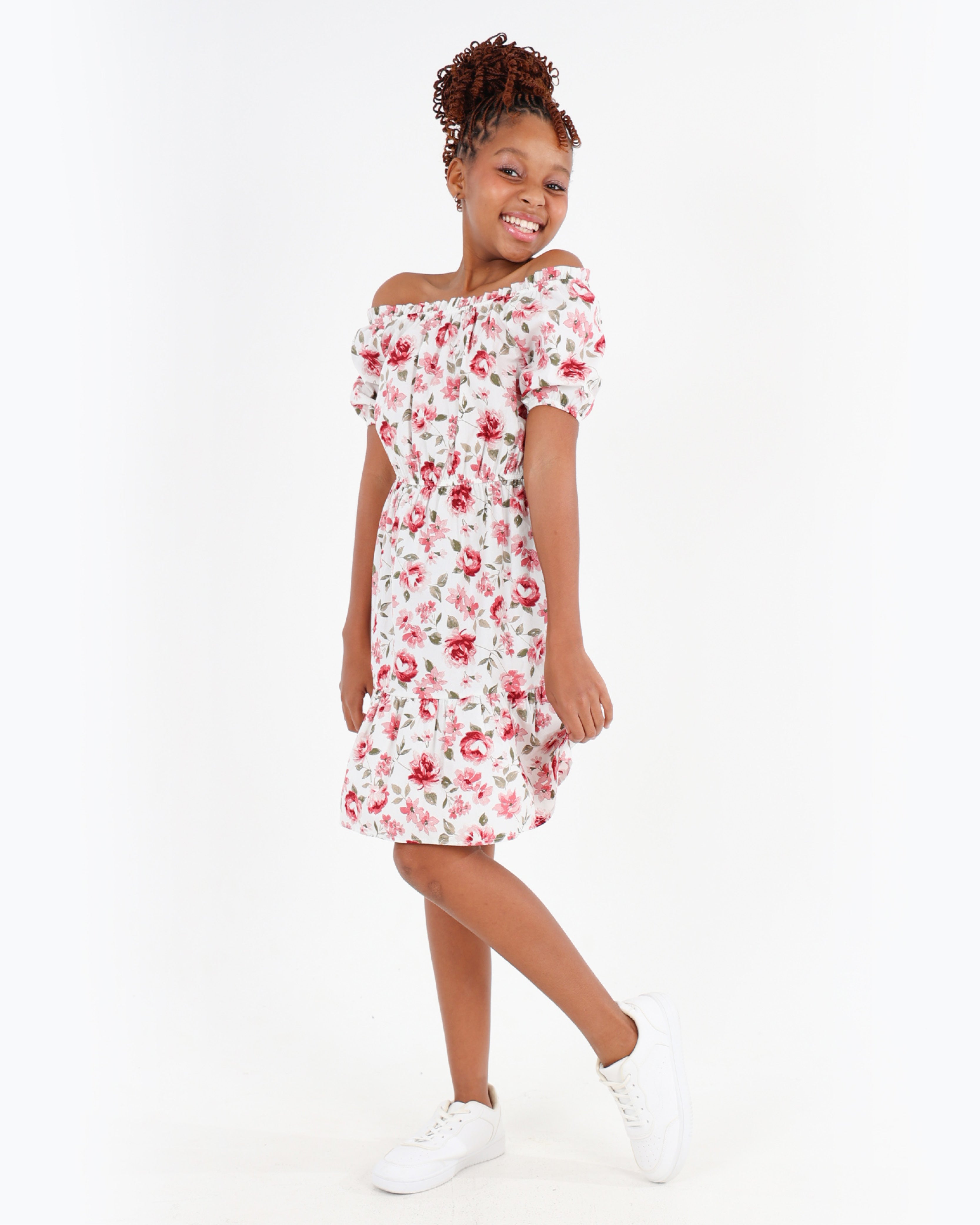 Short Puff Sleeve Floral Off The Shoulder Dress
