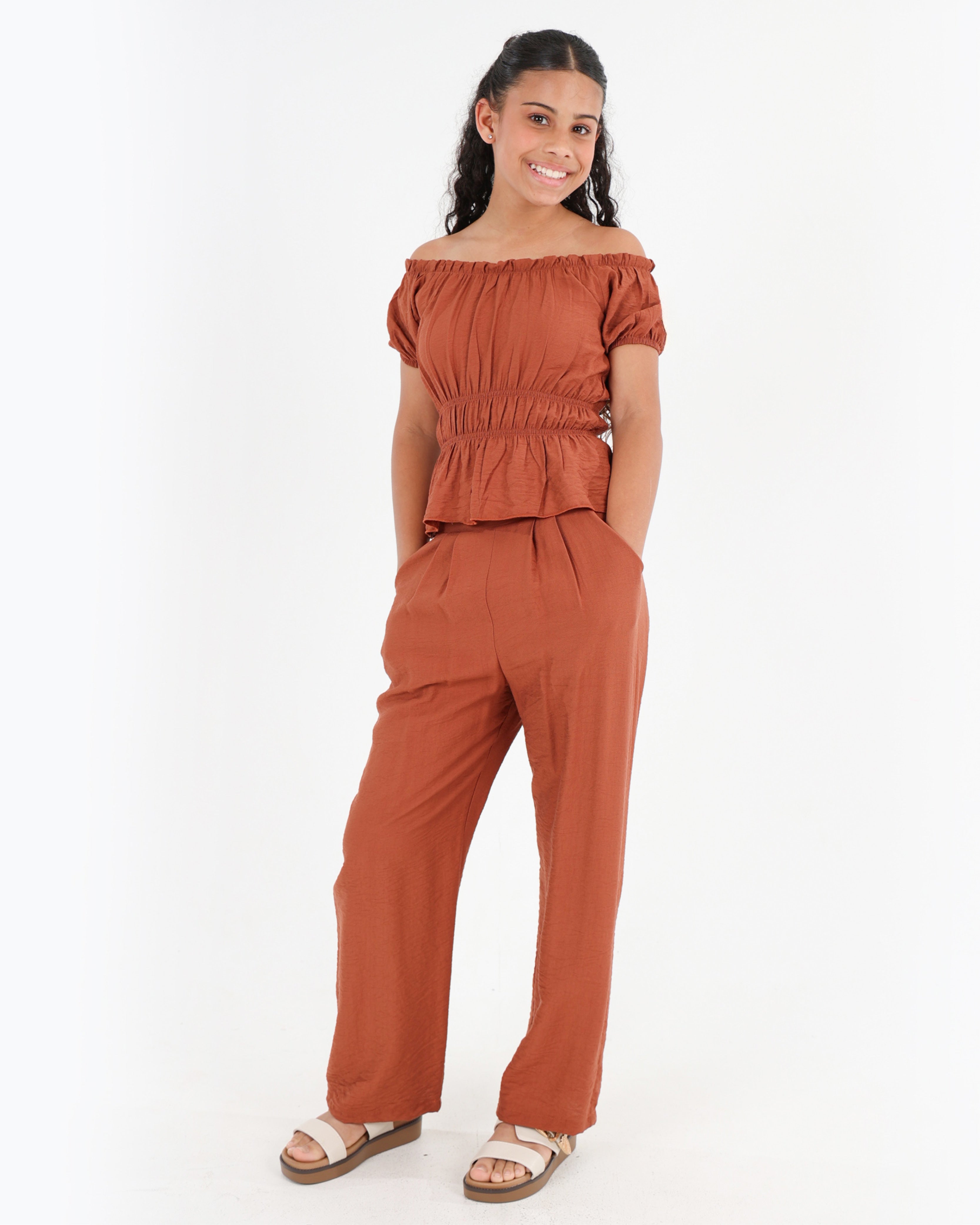 Short Puff Sleeve Ruched Bodice Blouse