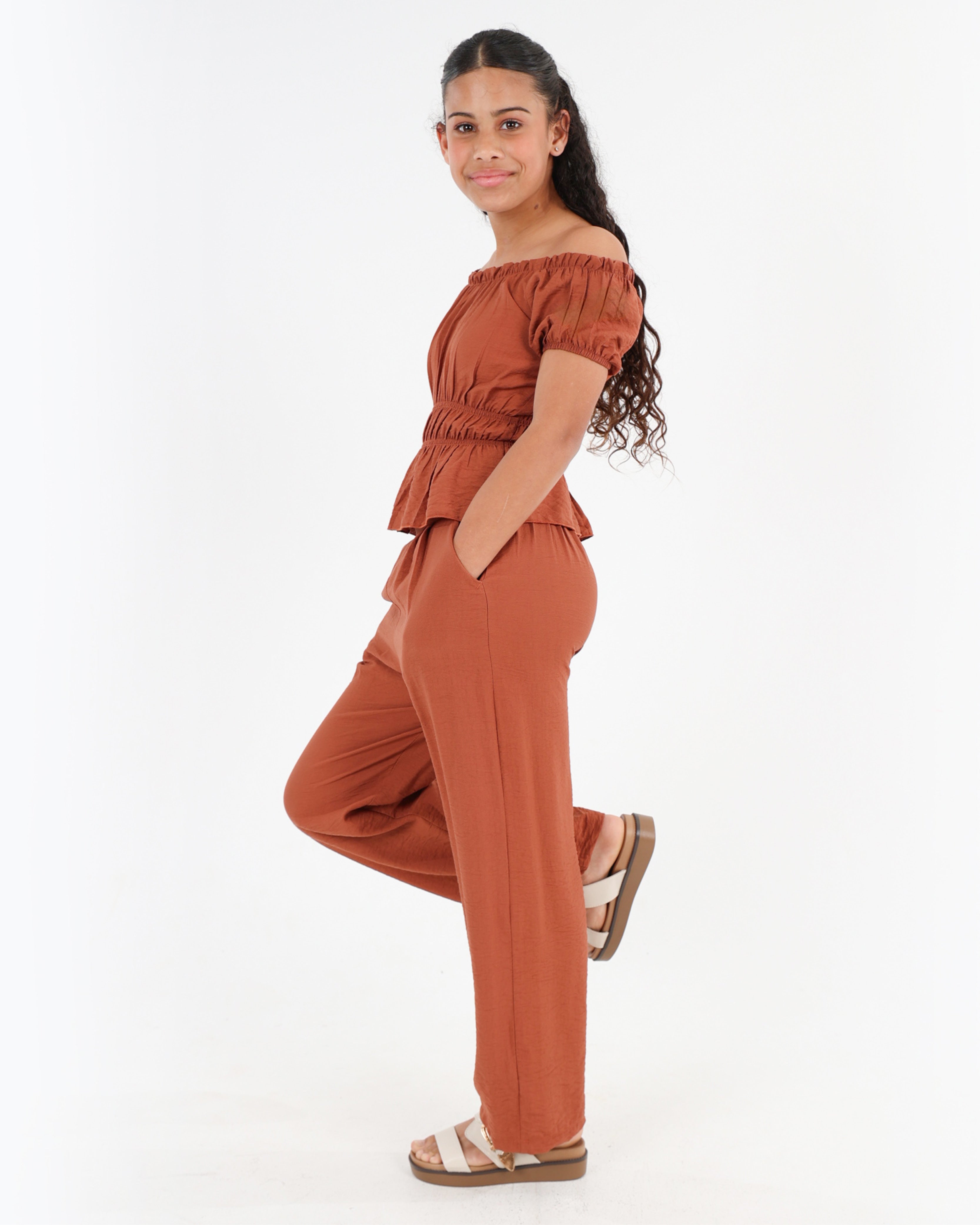 Short Puff Sleeve Ruched Bodice Blouse
