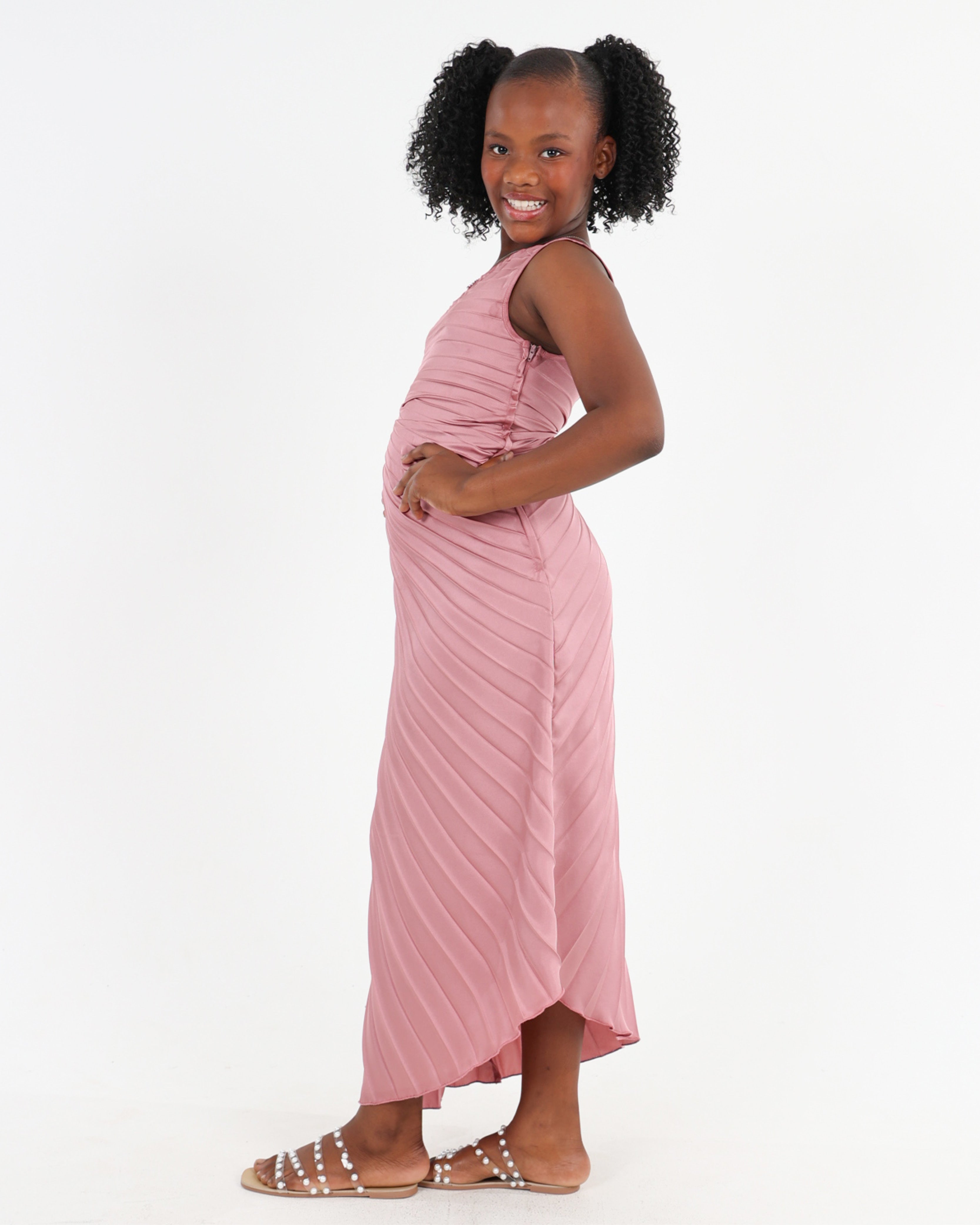 One Shoulder Pleated Satin Maxi Party Dress