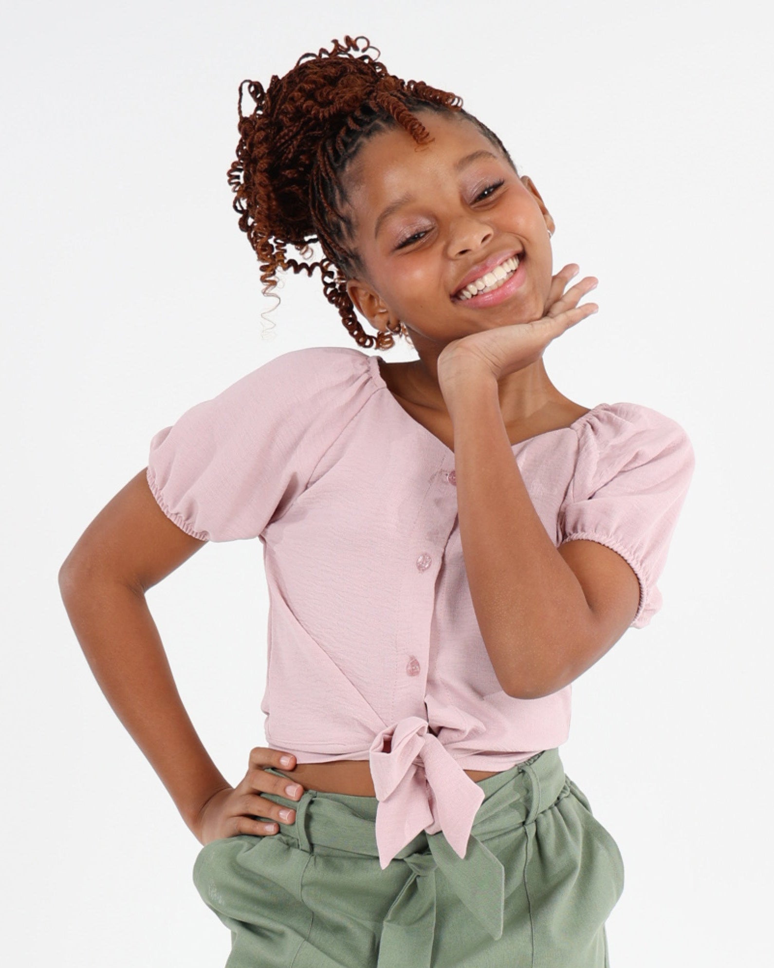 Short Puff Sleeve Tie Front Shirt