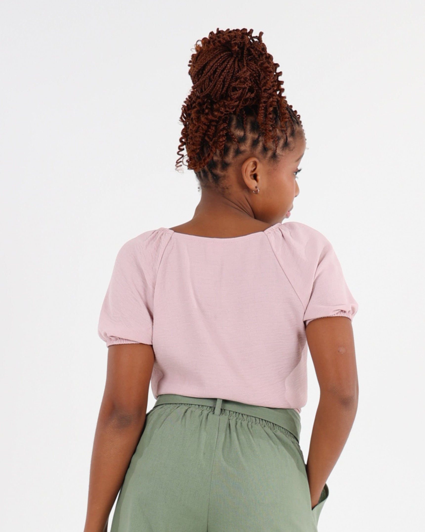 Short Puff Sleeve Tie Front Shirt