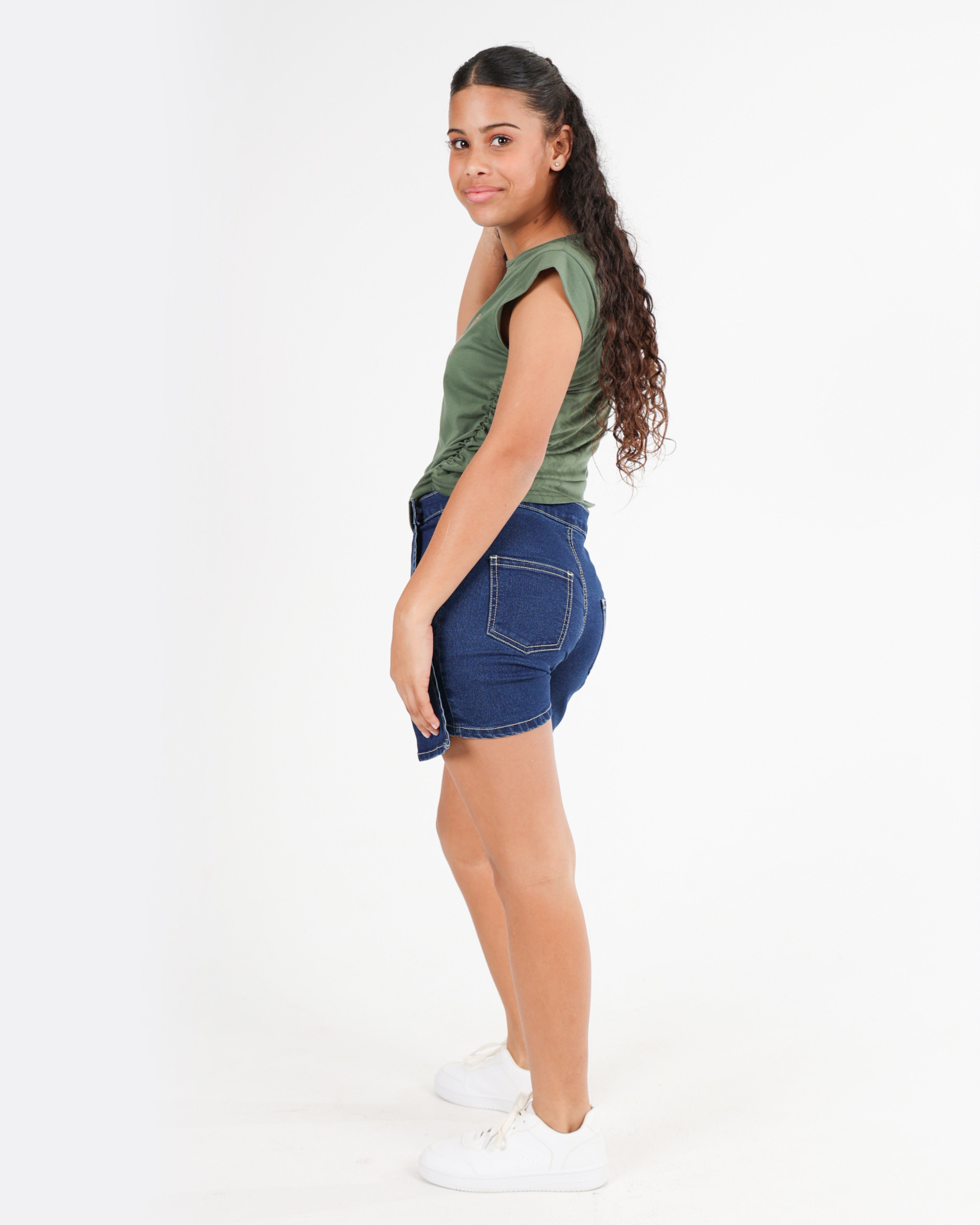 Cap Sleeve Graphic Print Top With Side Ruching