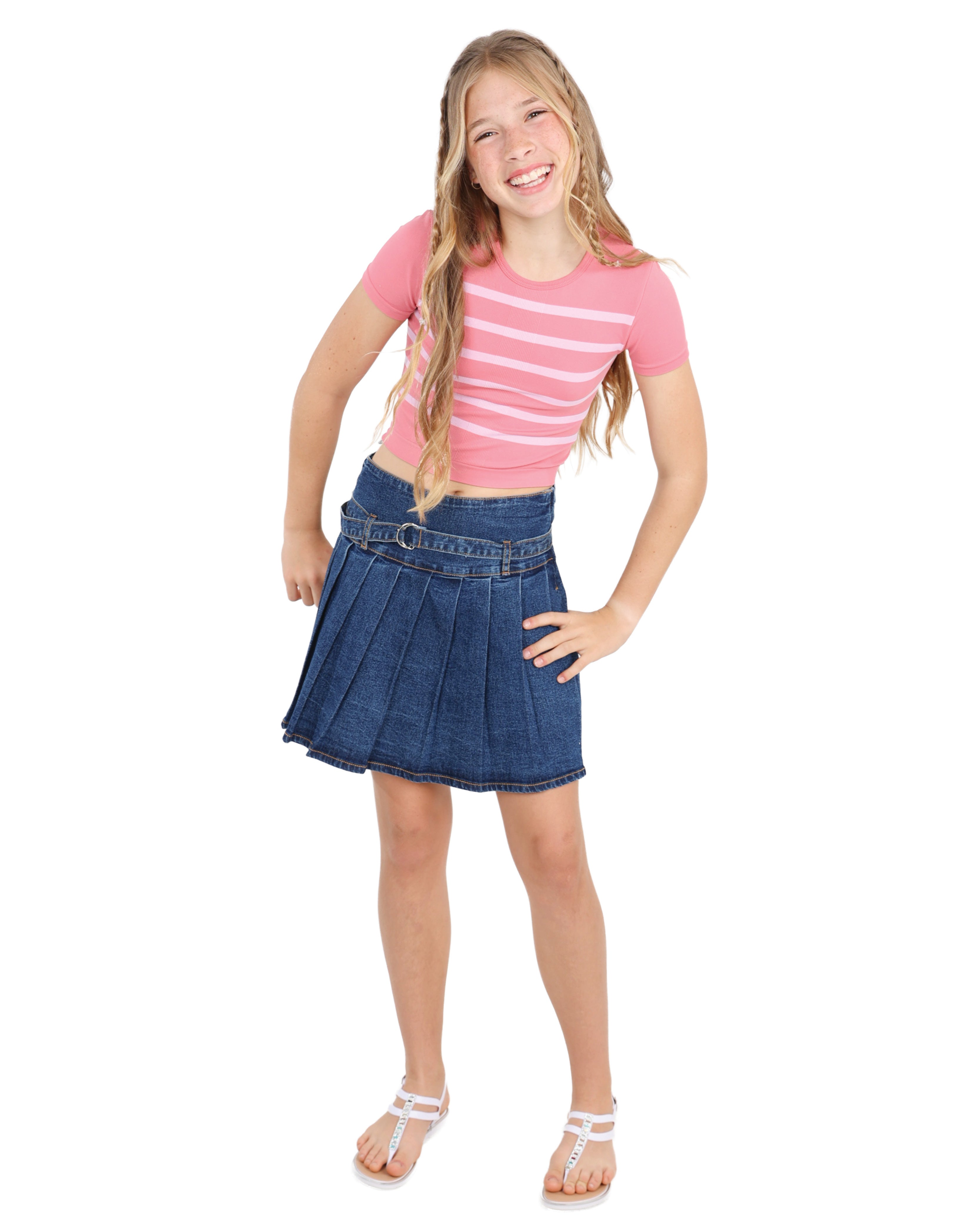 Pink Stripe Short Sleeve Seamless Crop Top