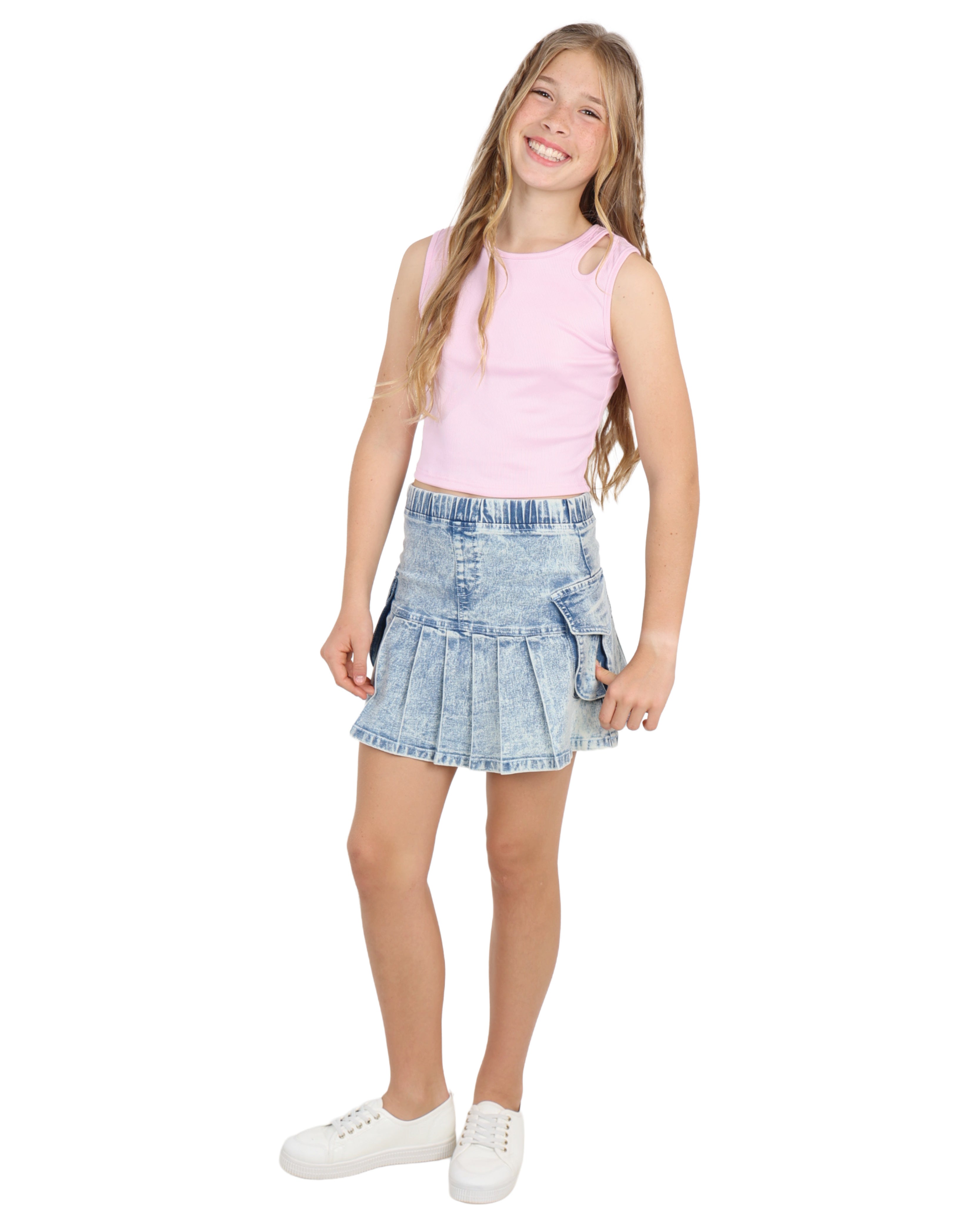 Pink Cut Out Detail Longer Length Crop Top