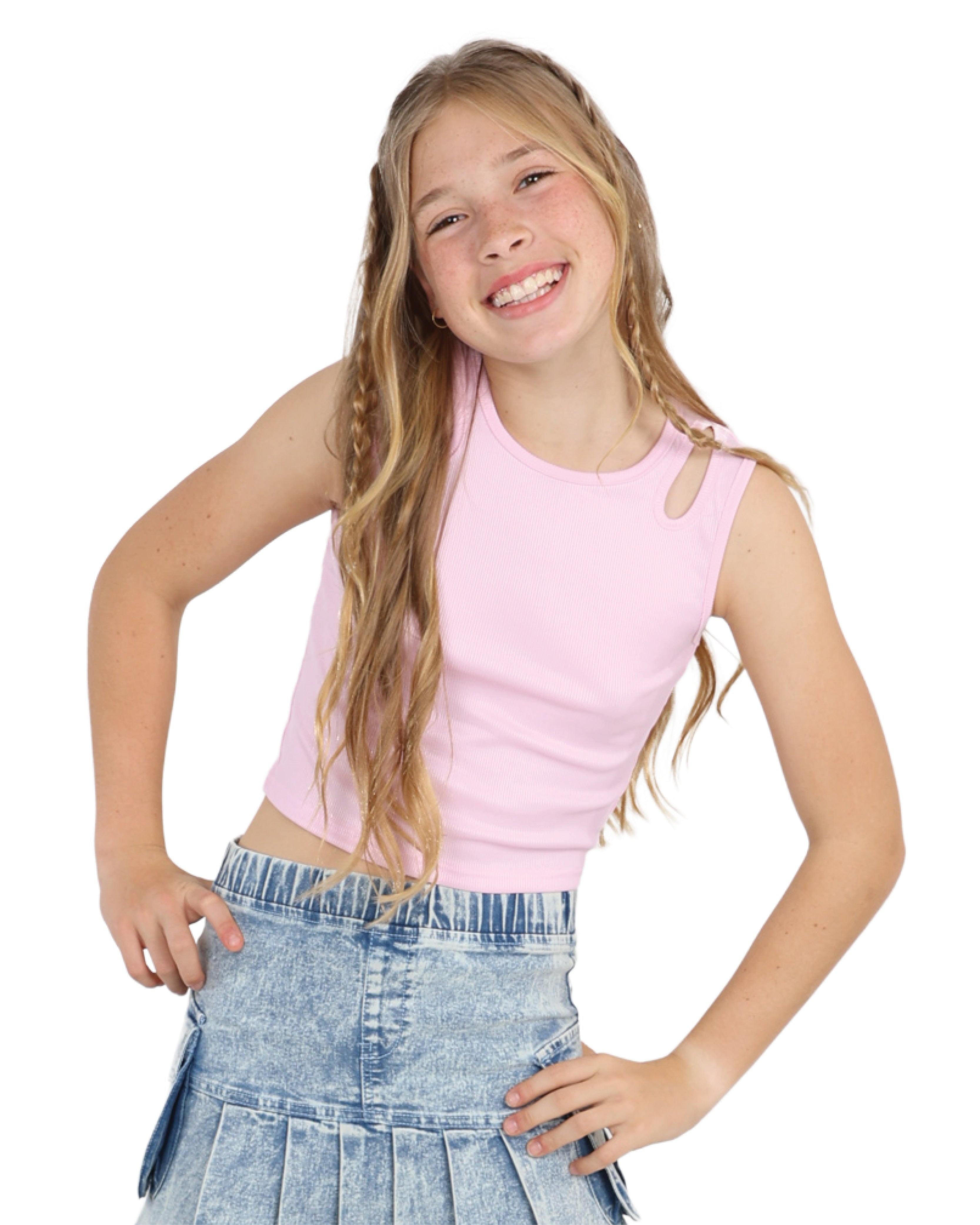Pink Cut Out Detail Longer Length Crop Top