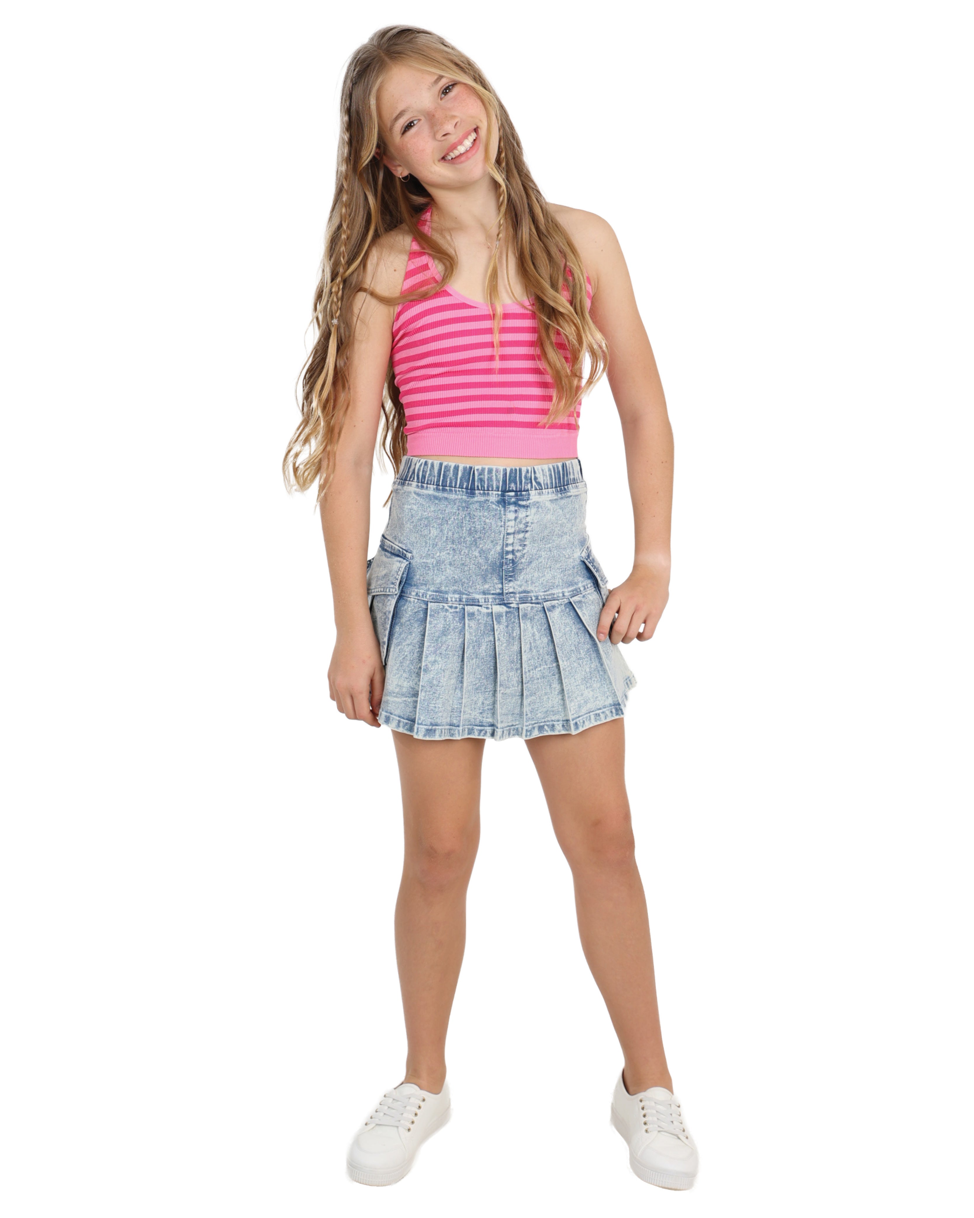 Pink Stripe Seamless Halter Crop Top