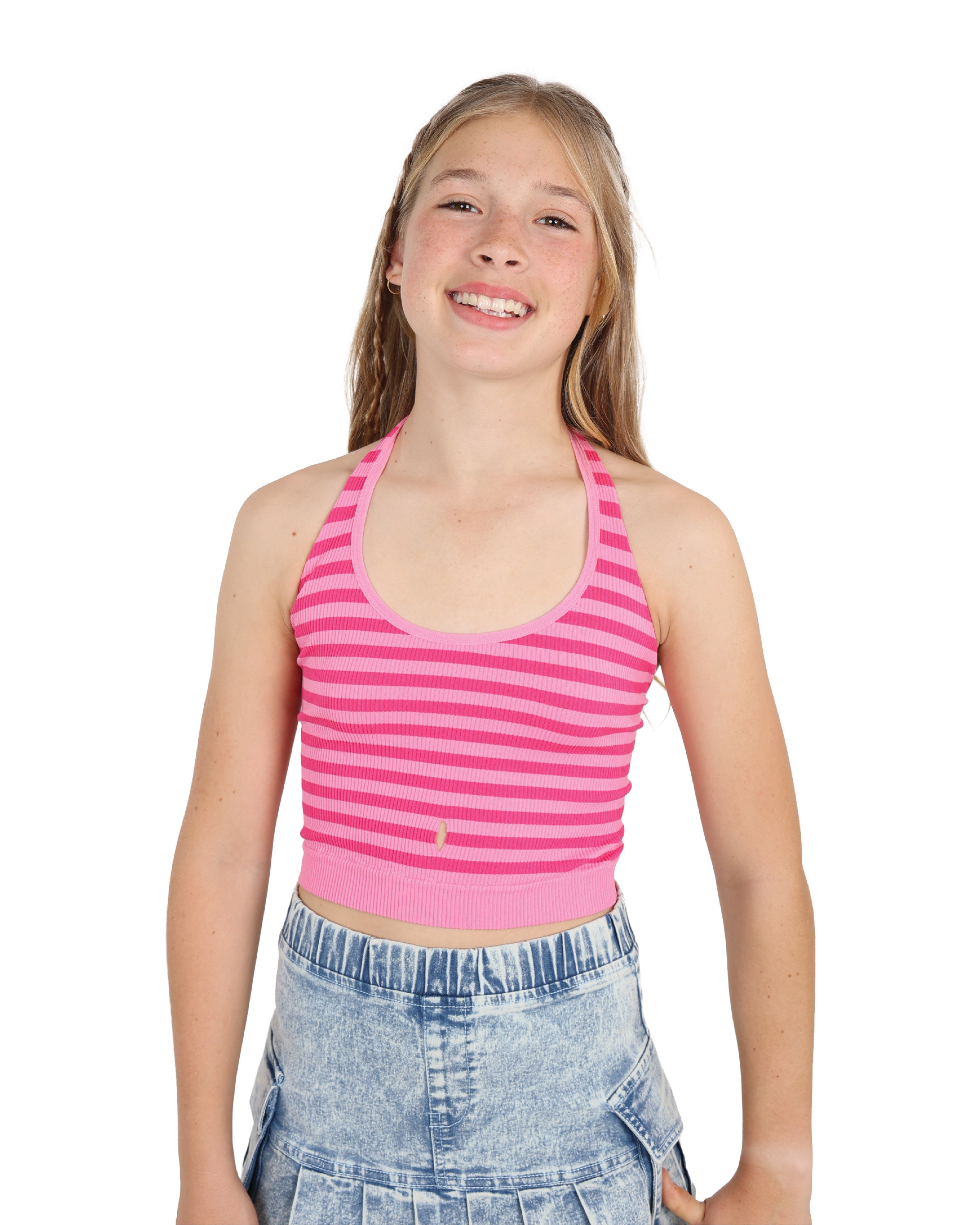 Pink Stripe Seamless Halter Crop Top