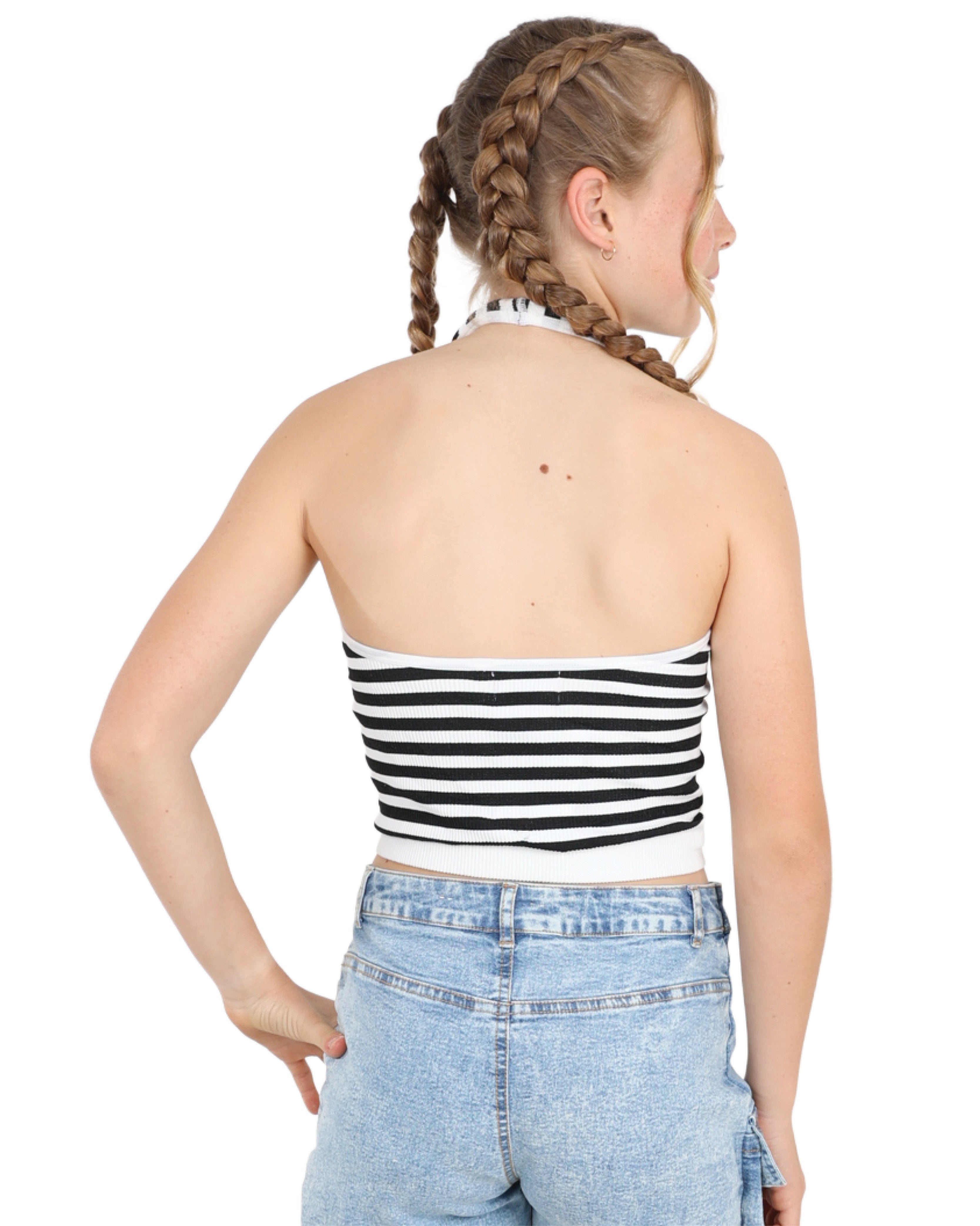 White Stripe Seamless Halter Crop Top