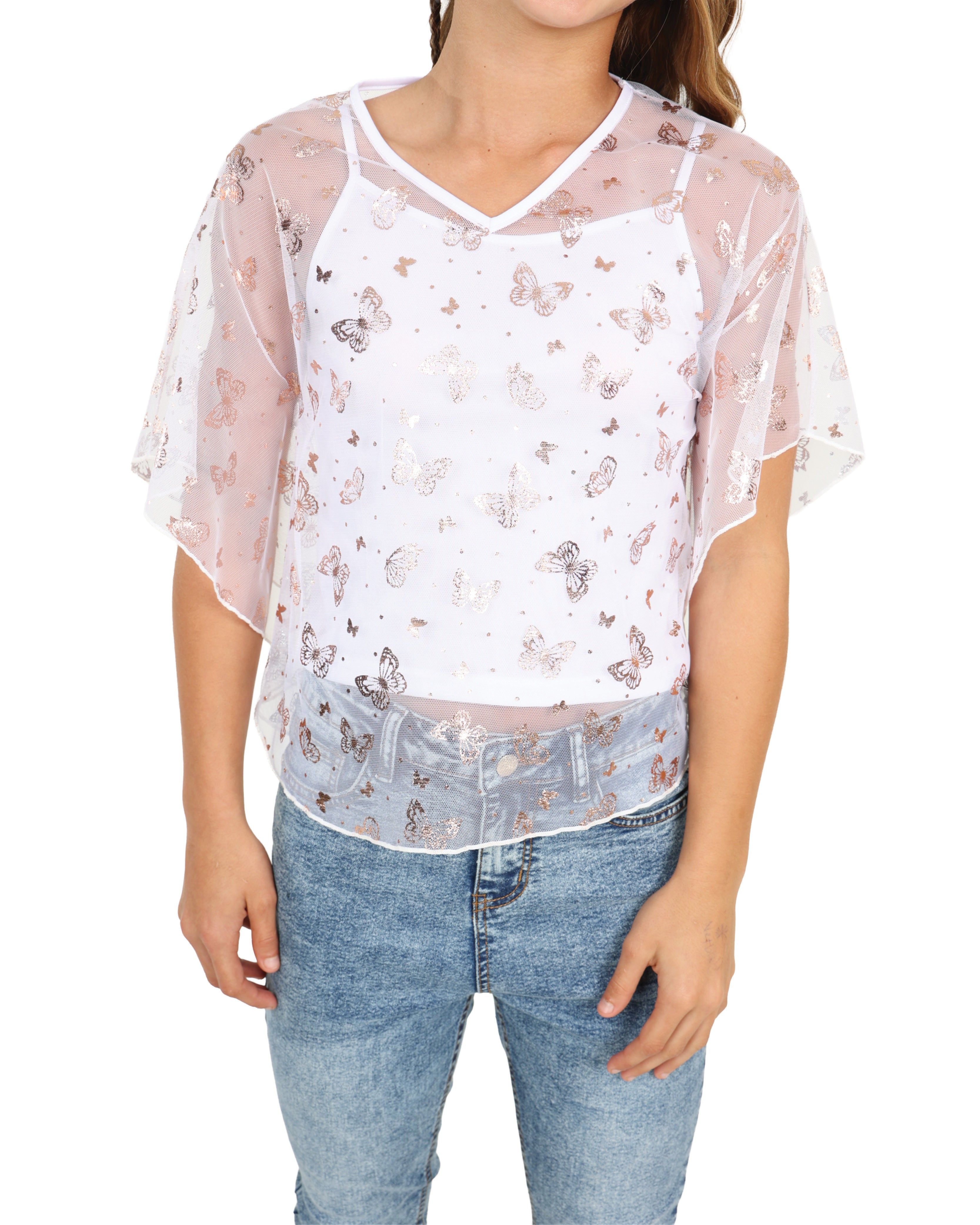 Short Sleeve Butterfly Print Batwing Blouse