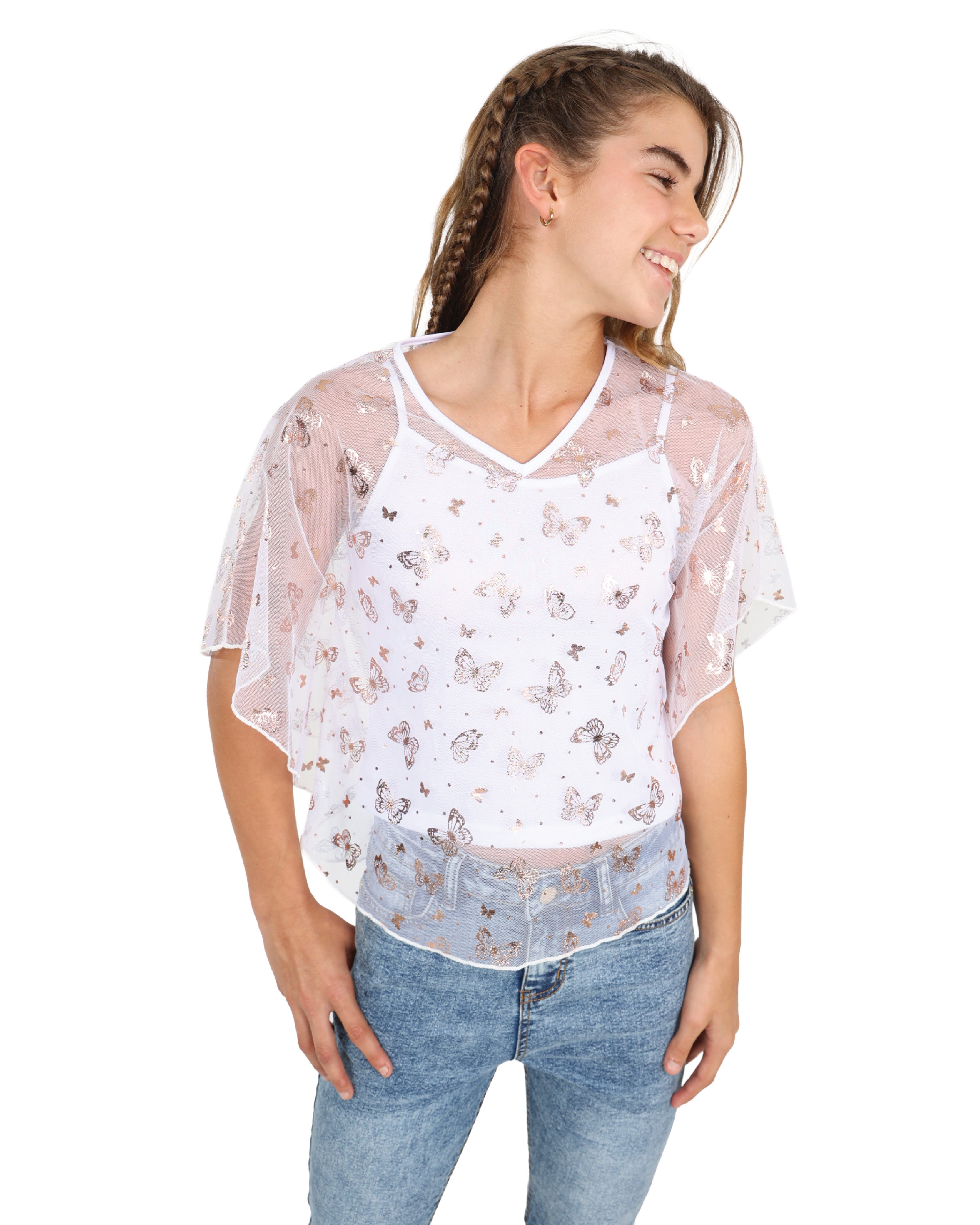Short Sleeve Butterfly Print Batwing Blouse