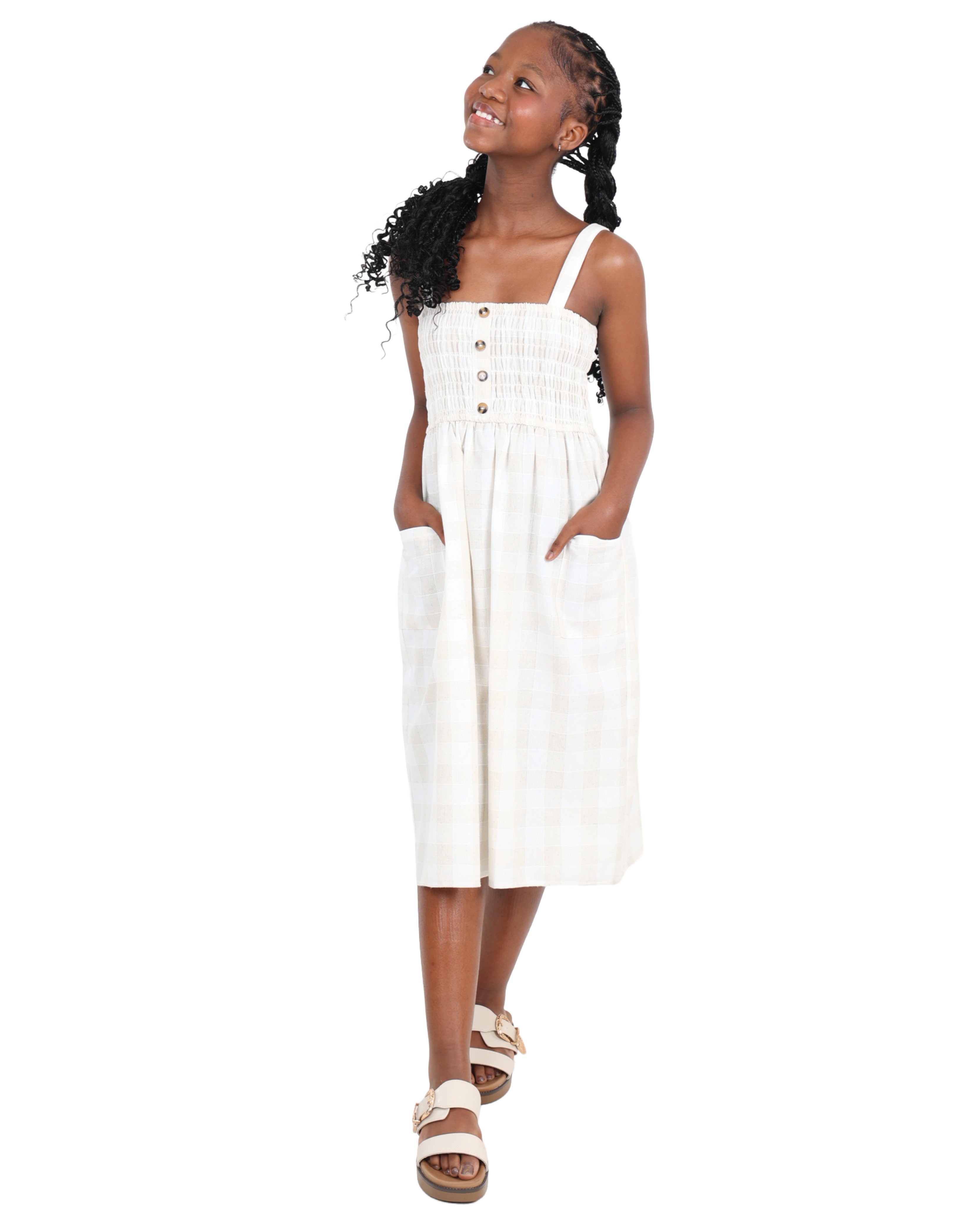 Smocked Bodice Checked Summer Dress