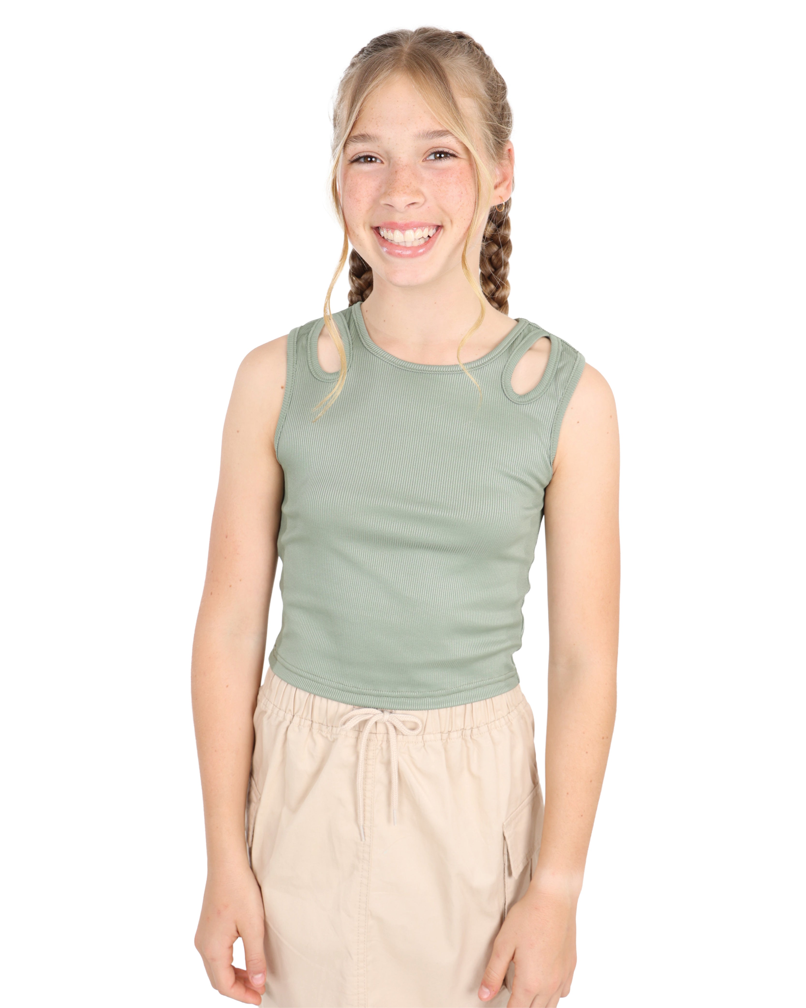 Green Cut Out Detail Longer Length Crop Top