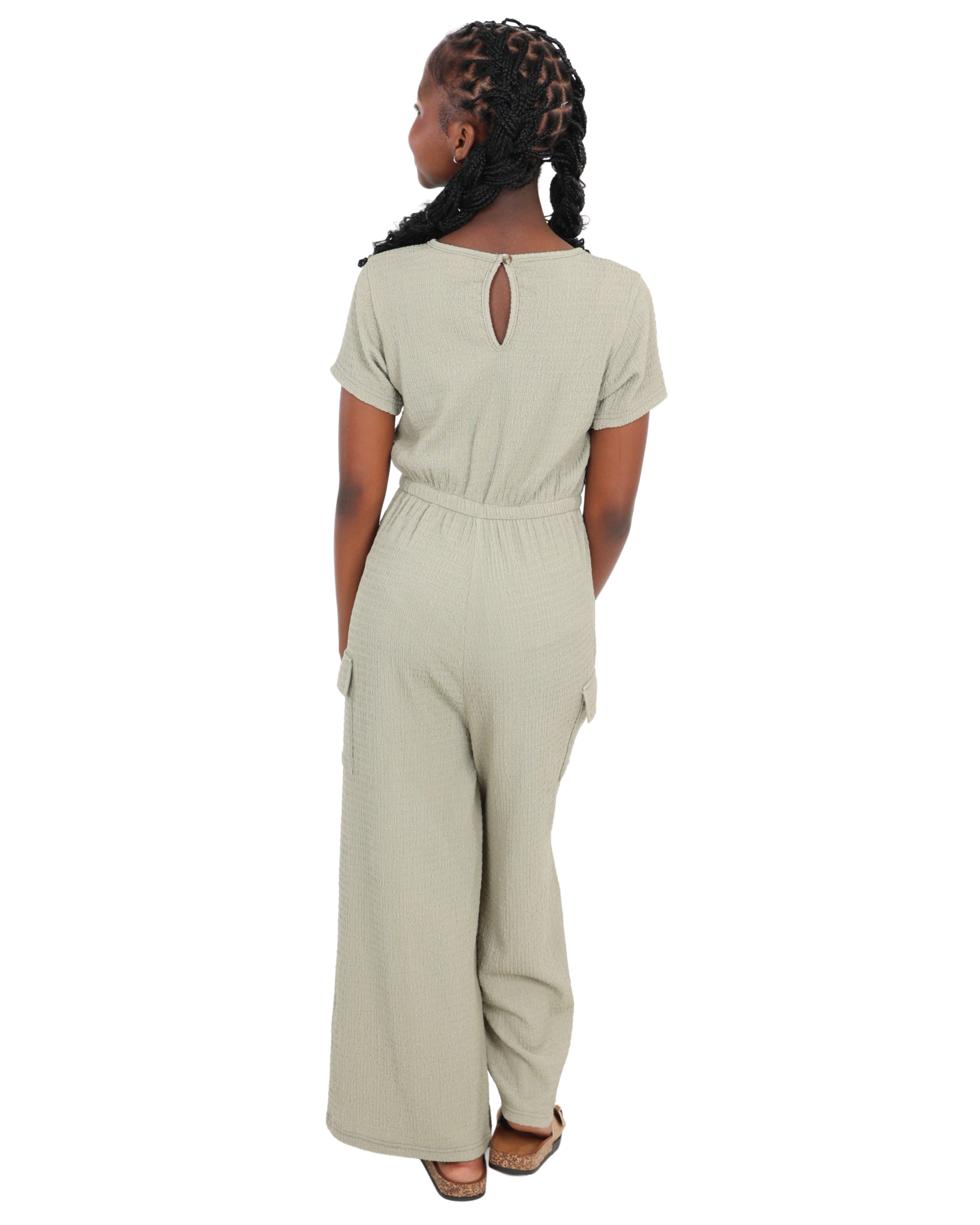 Textured Green Cargo Jumpsuit