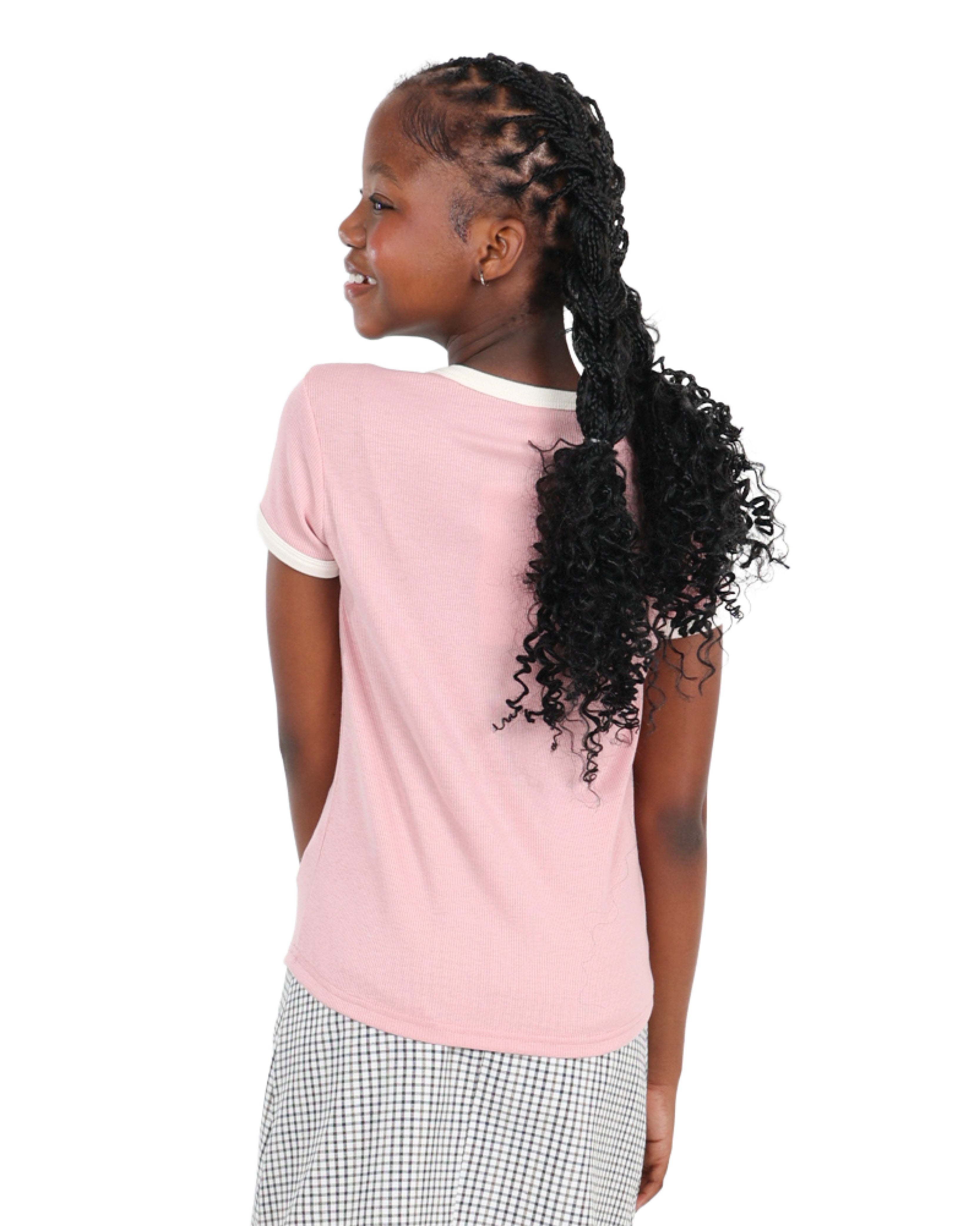 Pink Short Sleeve Contrast Ribbed T-Shirt