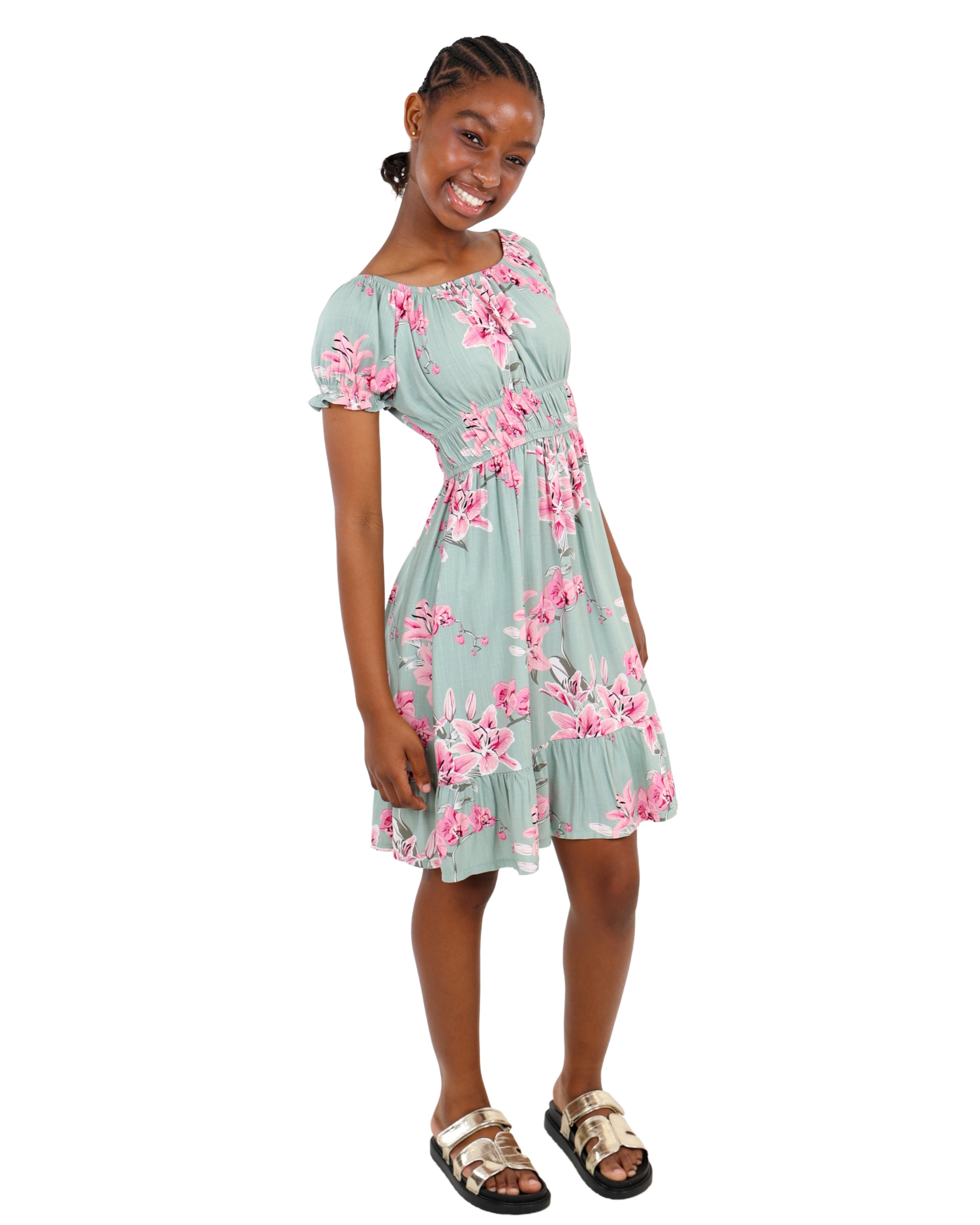 Floral Print Elasticated Short Sleeve Dress