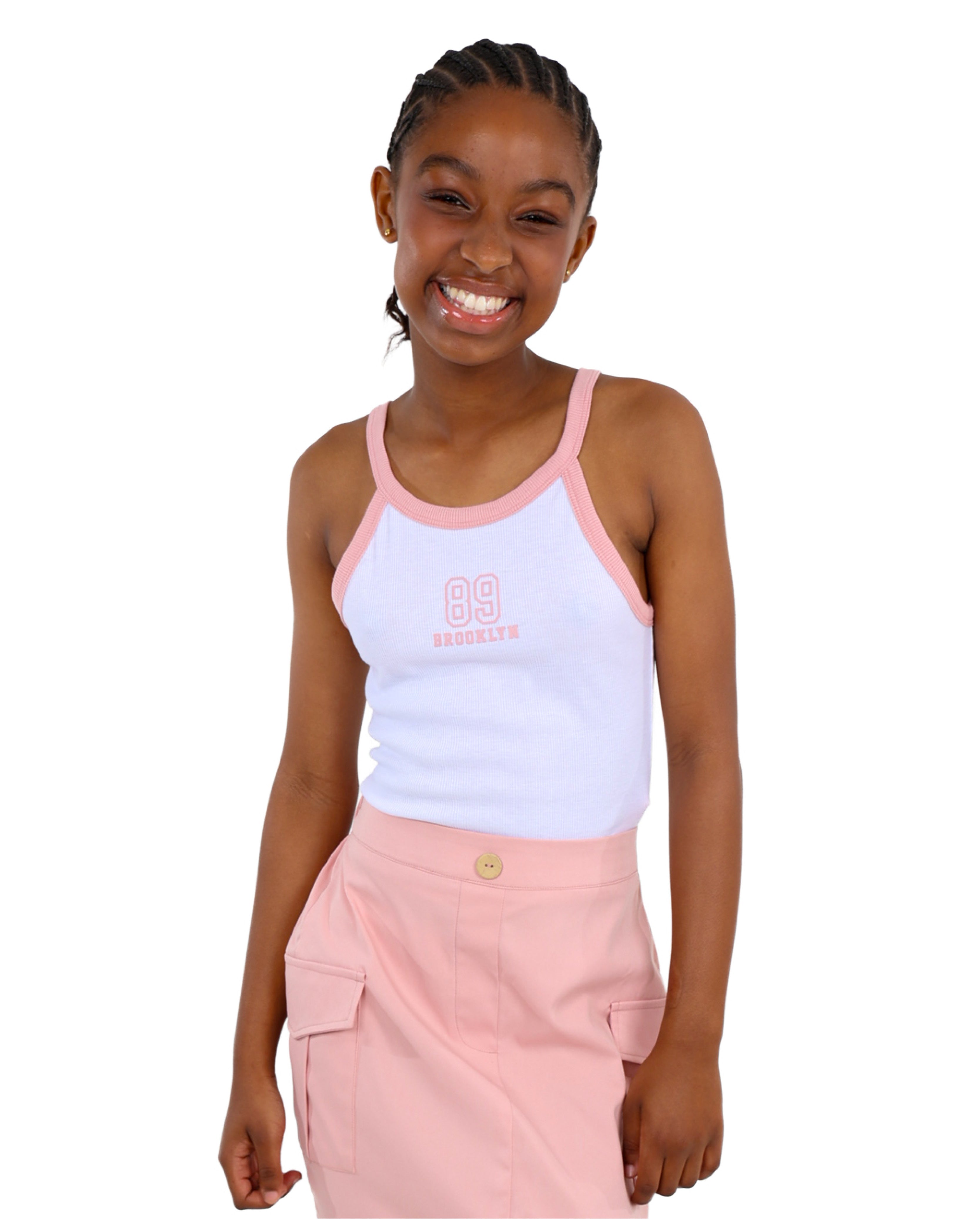 White Contrast Trim Tank Top