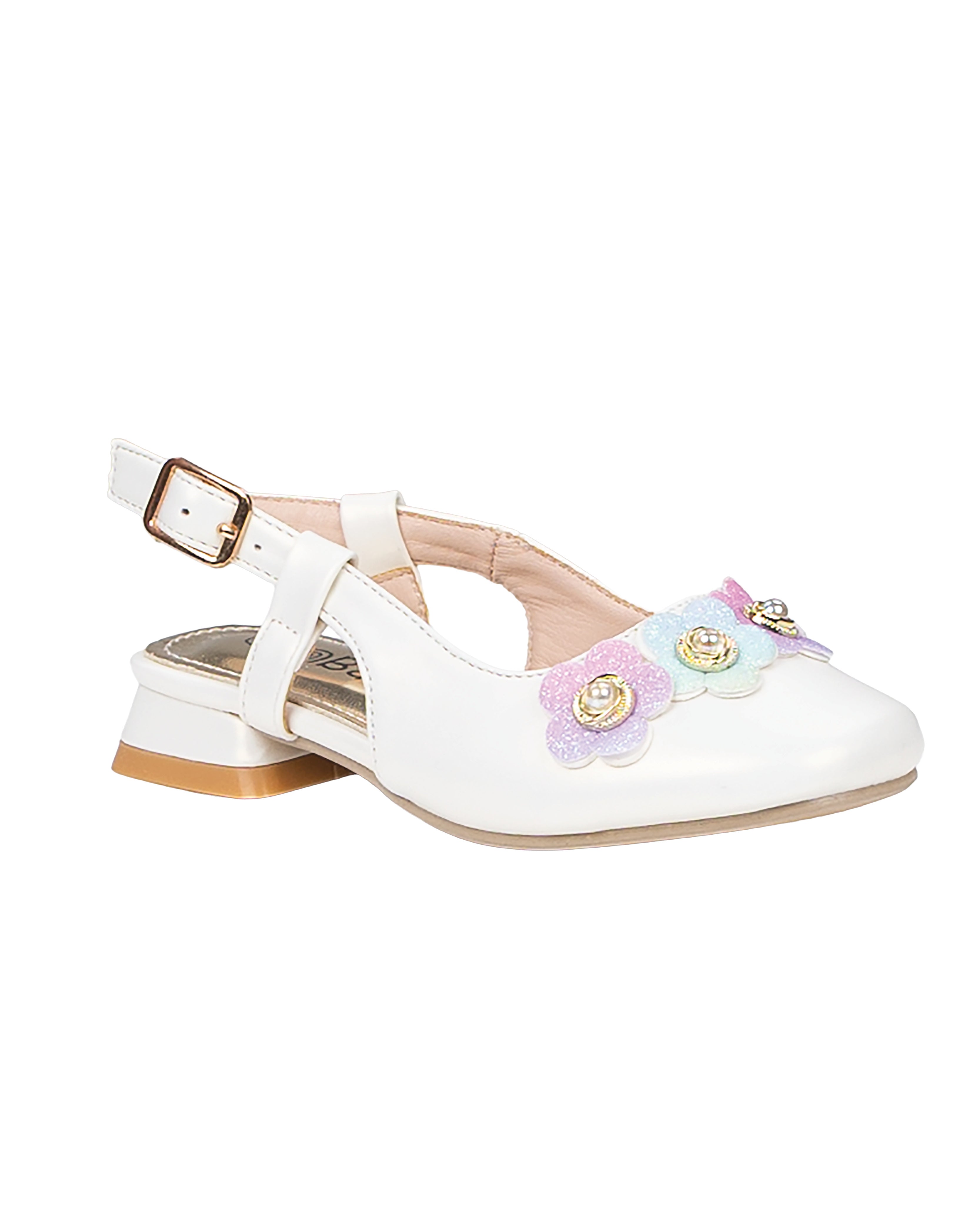 Girls Floral Applique Slingback Shoes