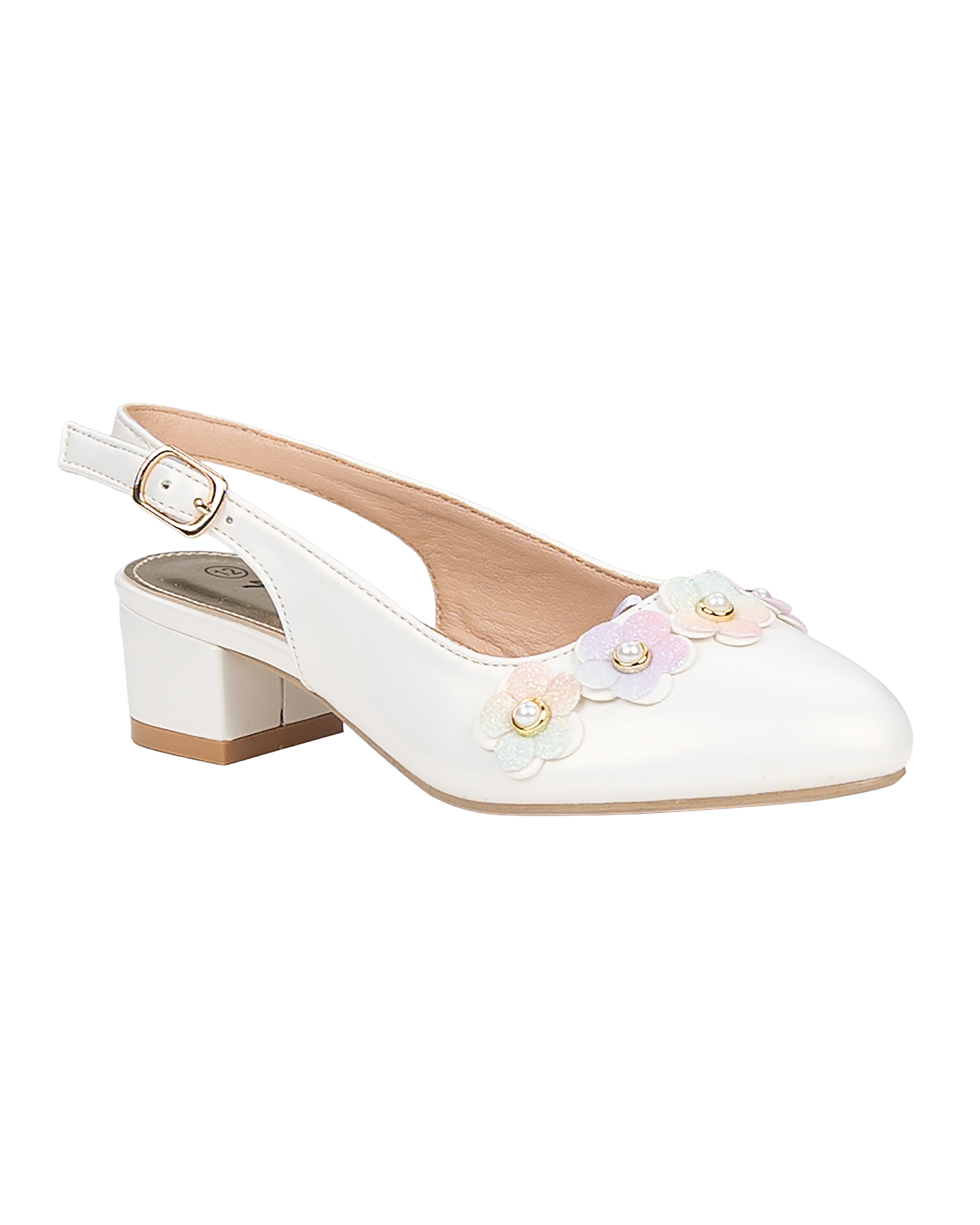 Girls Floral Applique Slingback Mini Heels