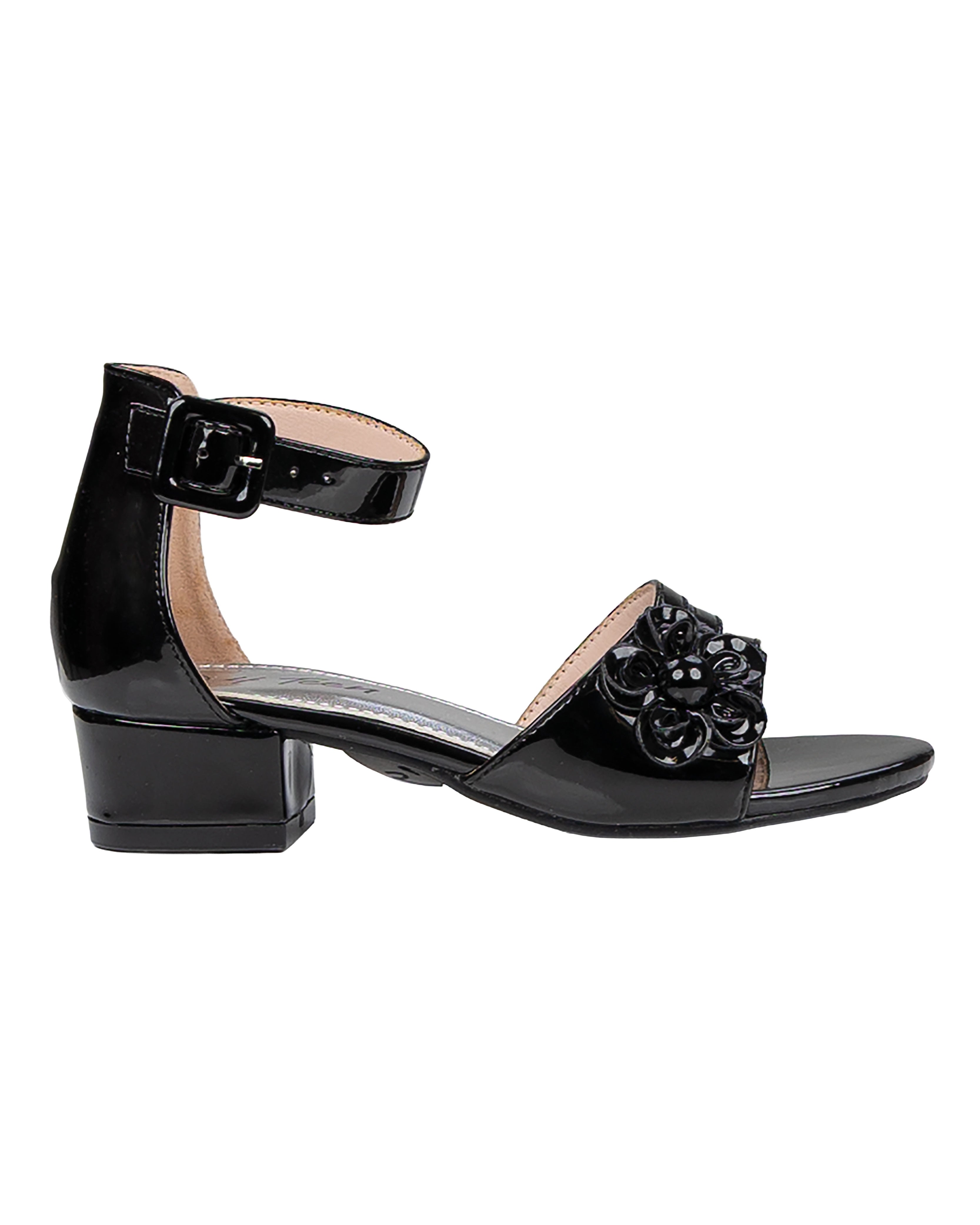 Girls Patent Flower Applique Ankle Strap Shoes
