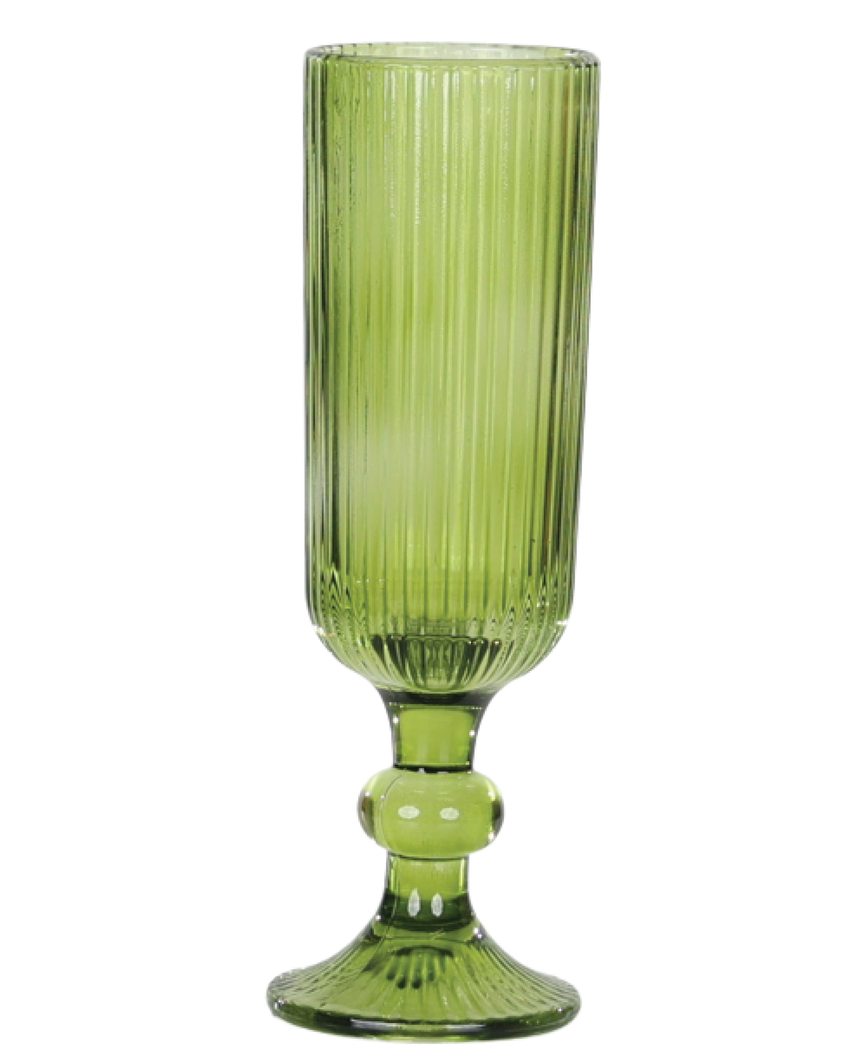 Green Glass Ribbed Fluted Champagne Glass