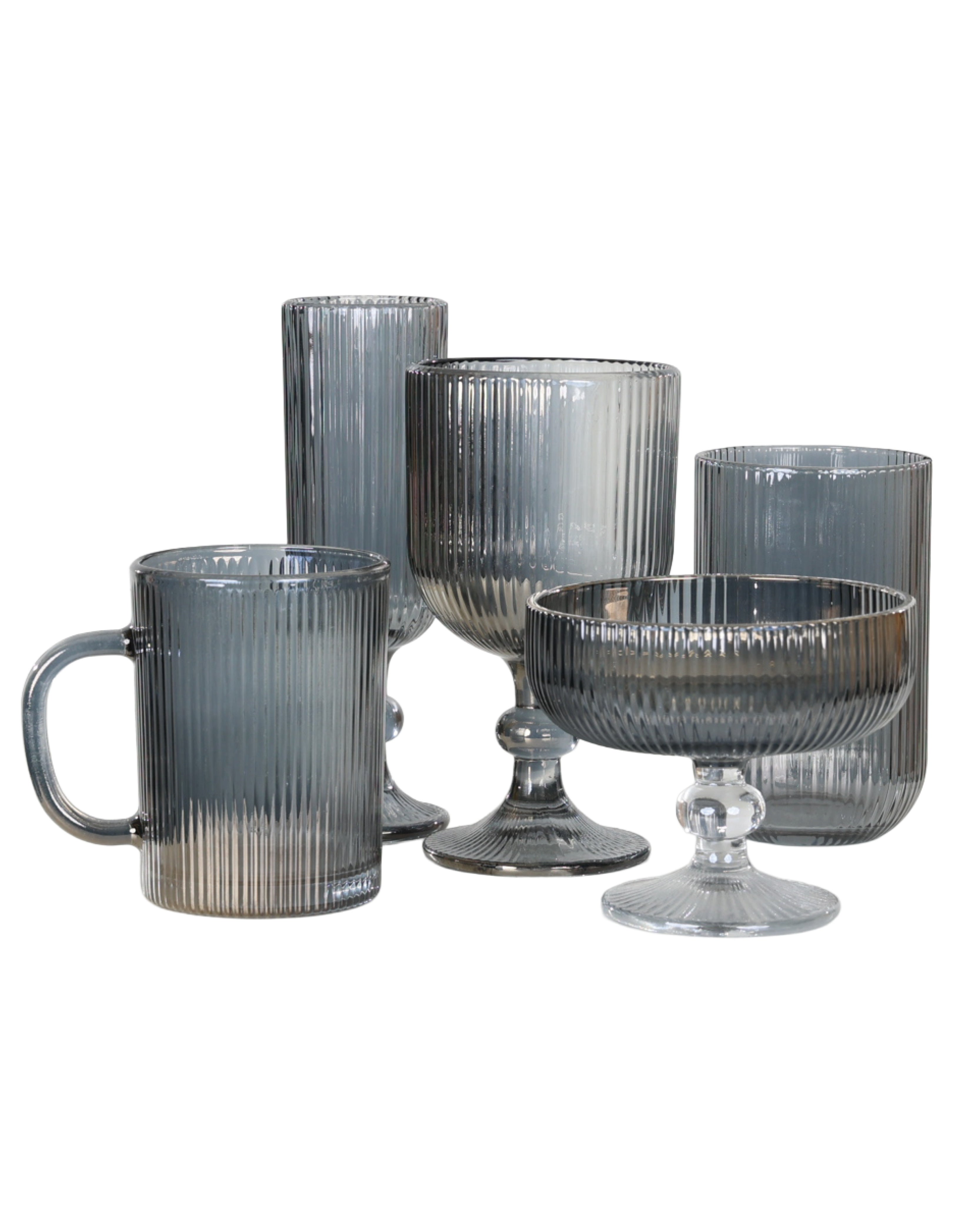 Grey Glass Ribbed Coffee Mug