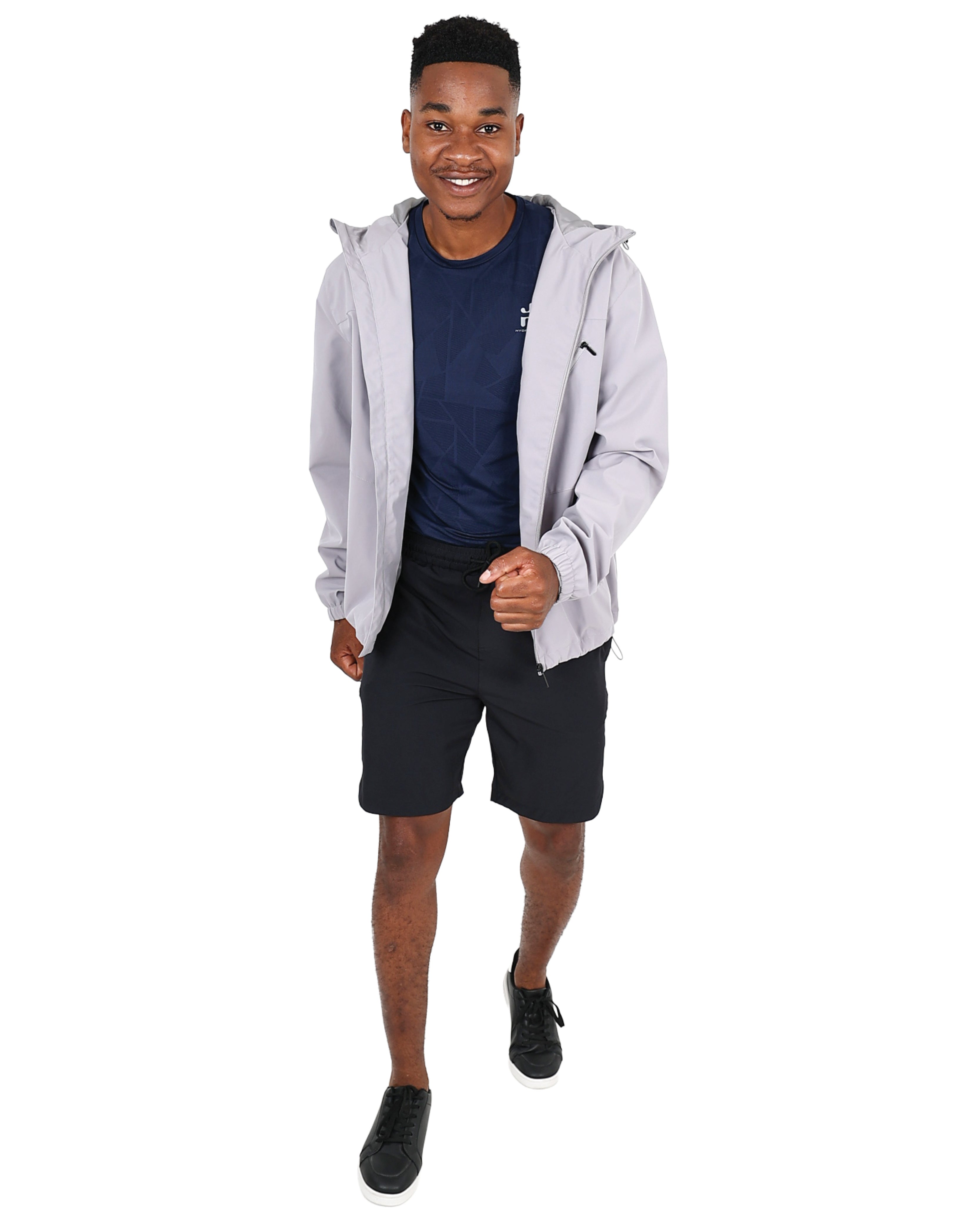 Long Sleeve Light Grey Hooded Rain Jacket