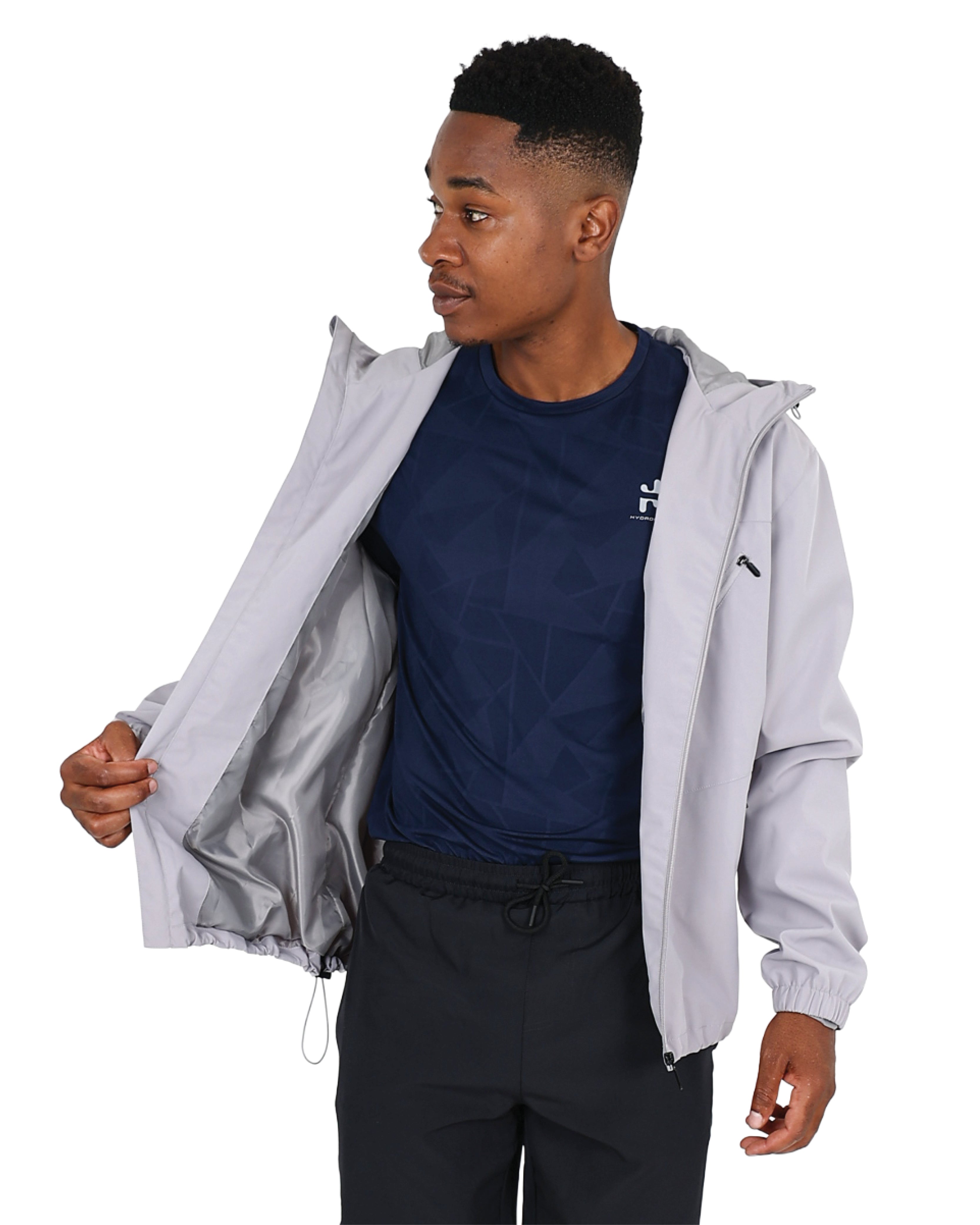 Long Sleeve Light Grey Hooded Rain Jacket