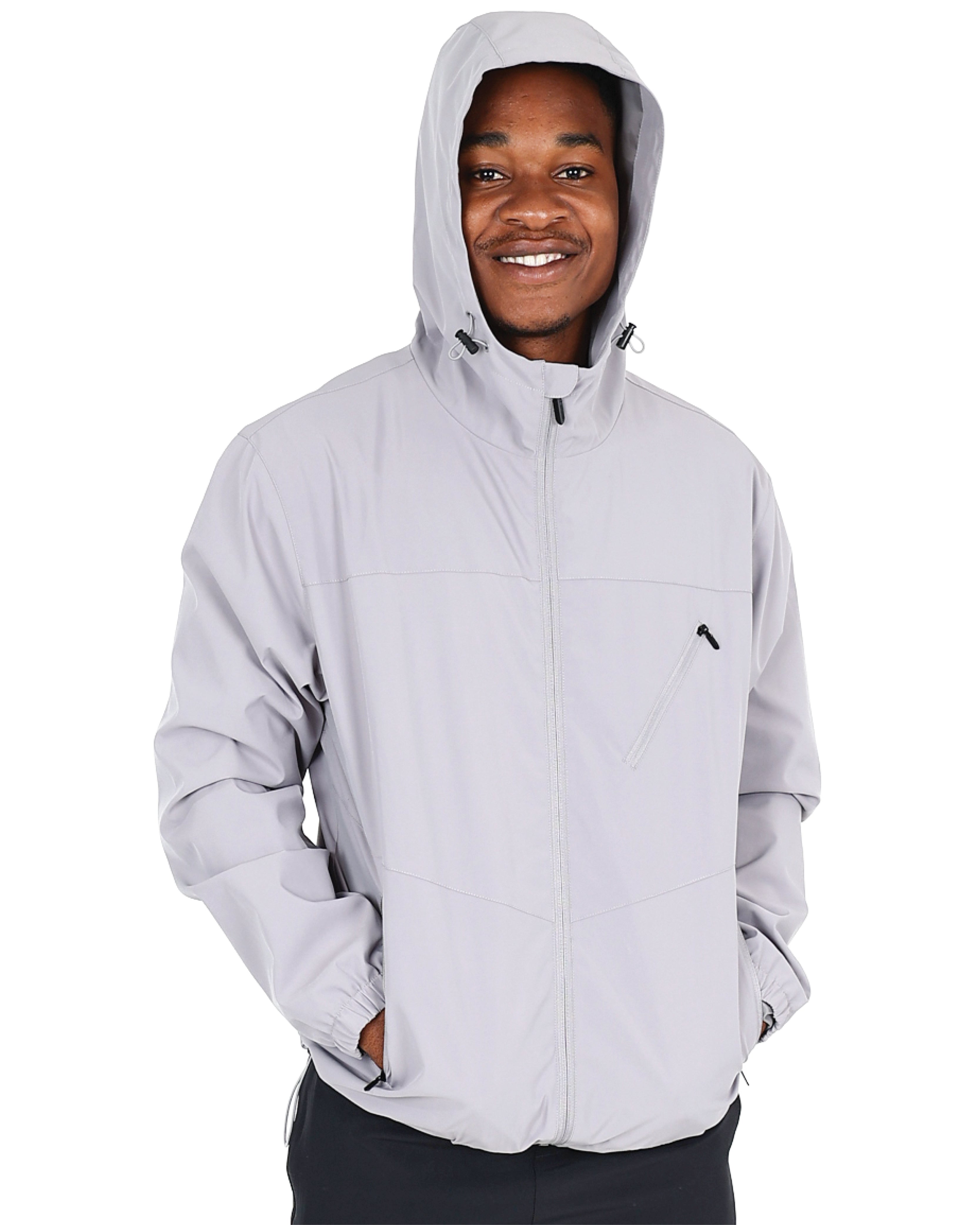Long Sleeve Light Grey Hooded Rain Jacket