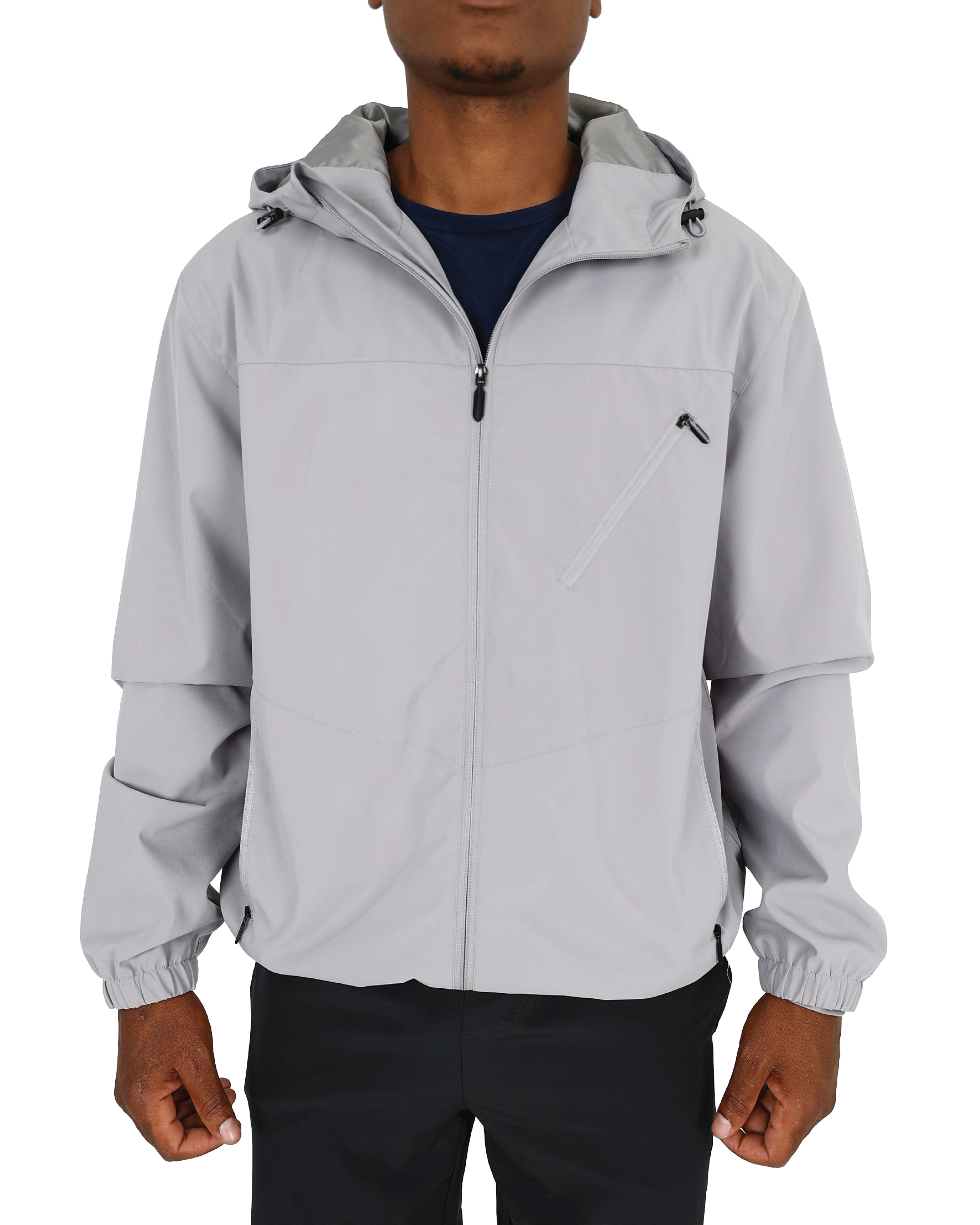 Long Sleeve Light Grey Hooded Rain Jacket