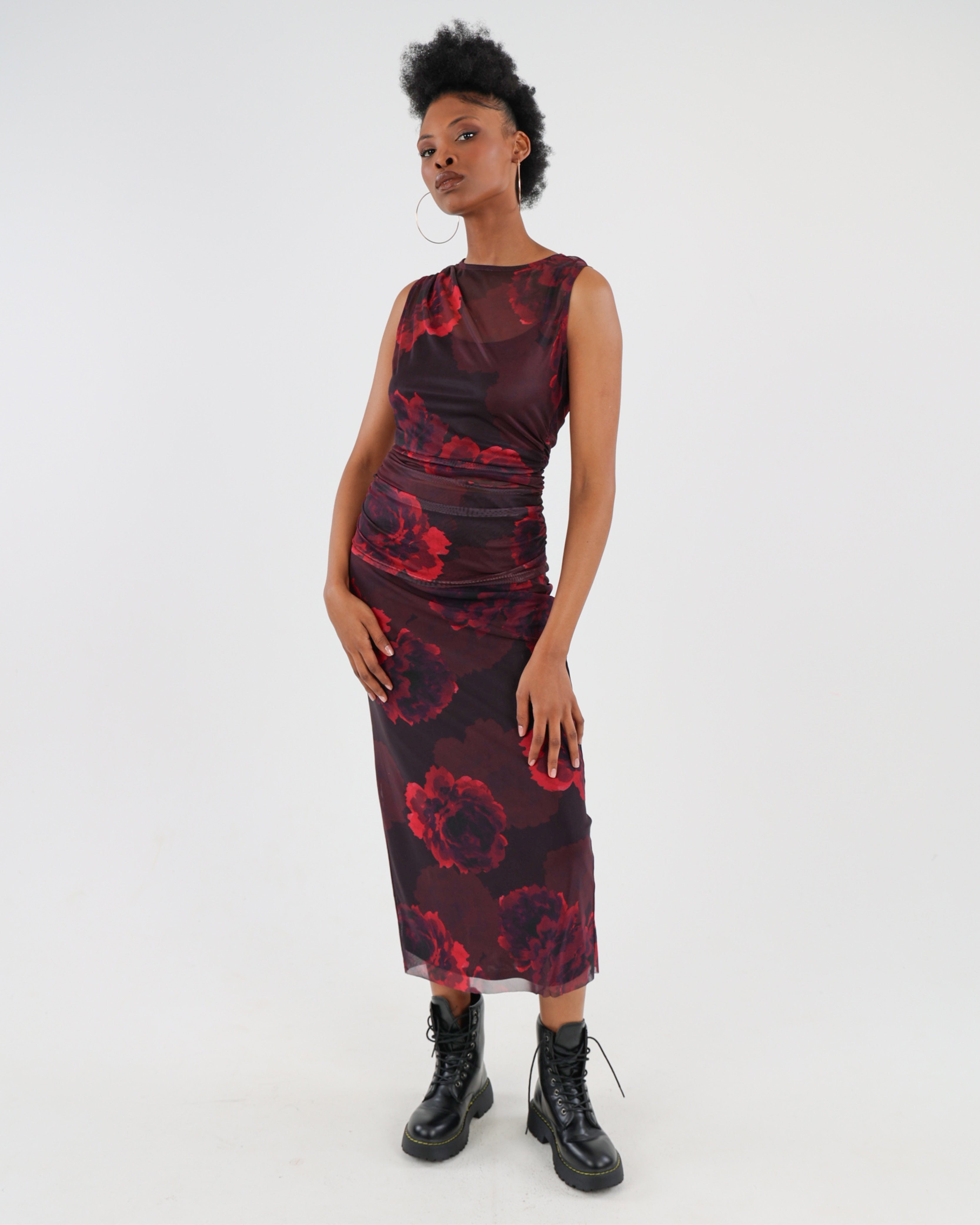 Midi Mesh Floral Stretch Skirt