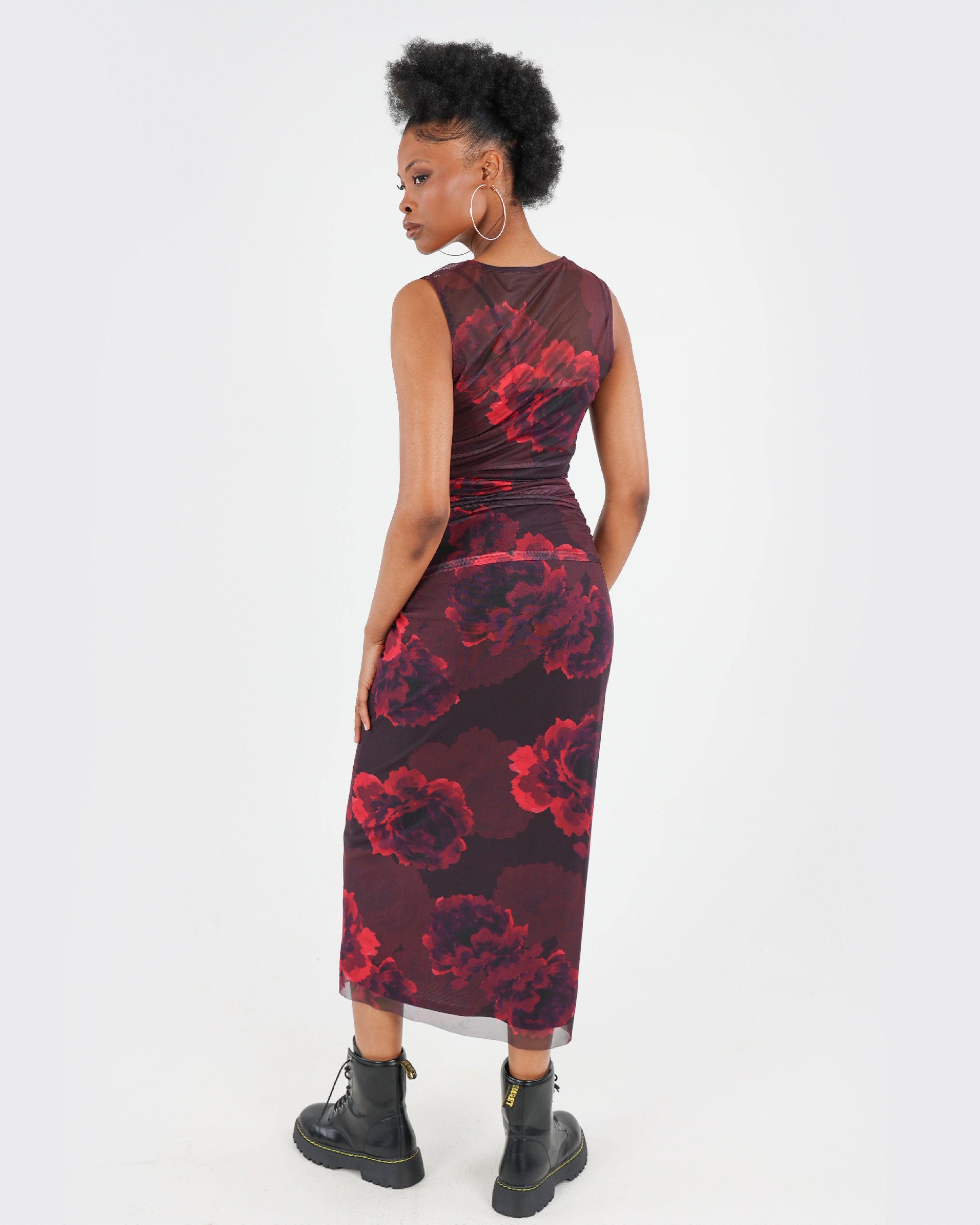 Midi Mesh Floral Stretch Skirt