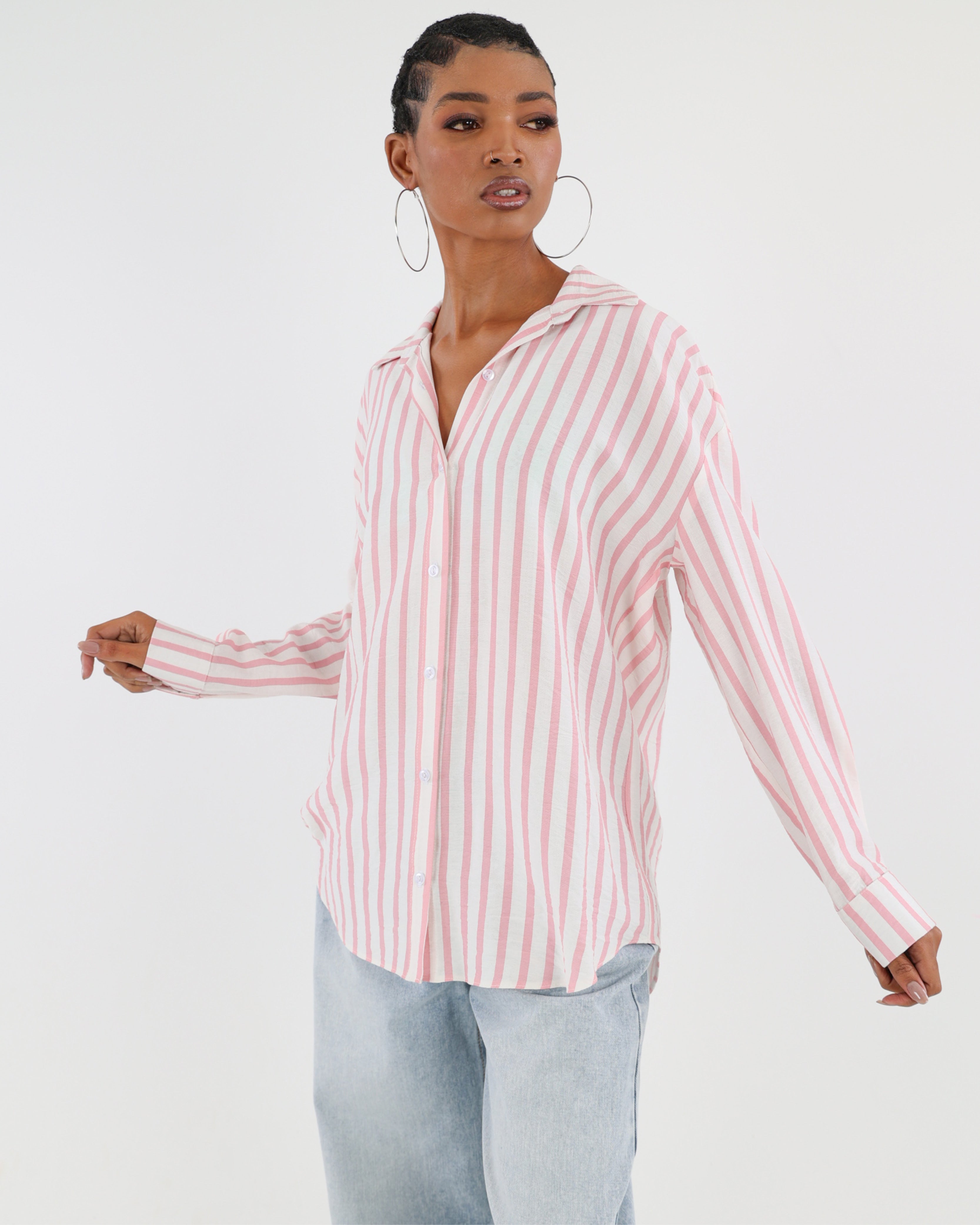 Blush Long Sleeve Stripe Button Up Shirt
