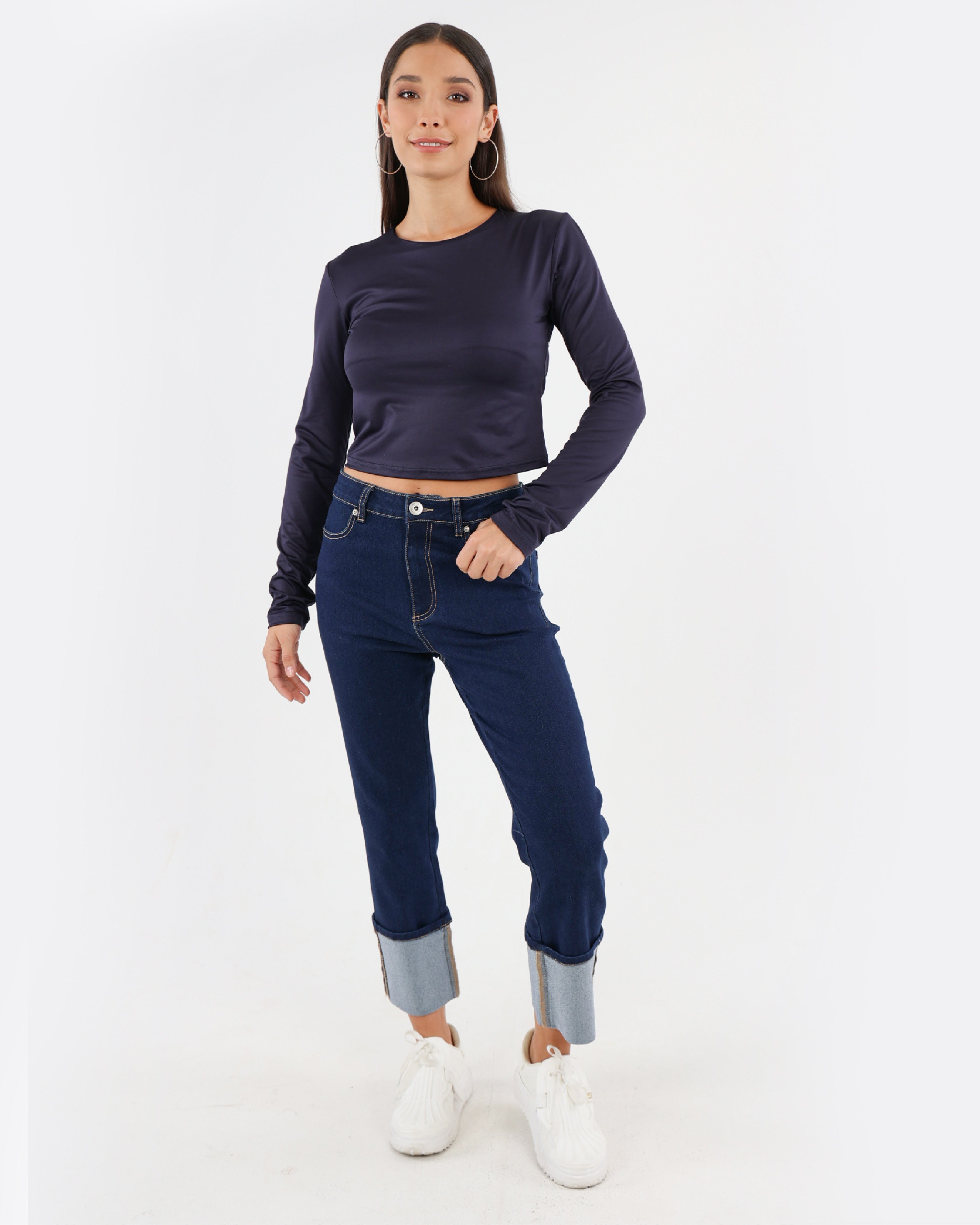 Long Sleeve Stretch Open Back Crop Top