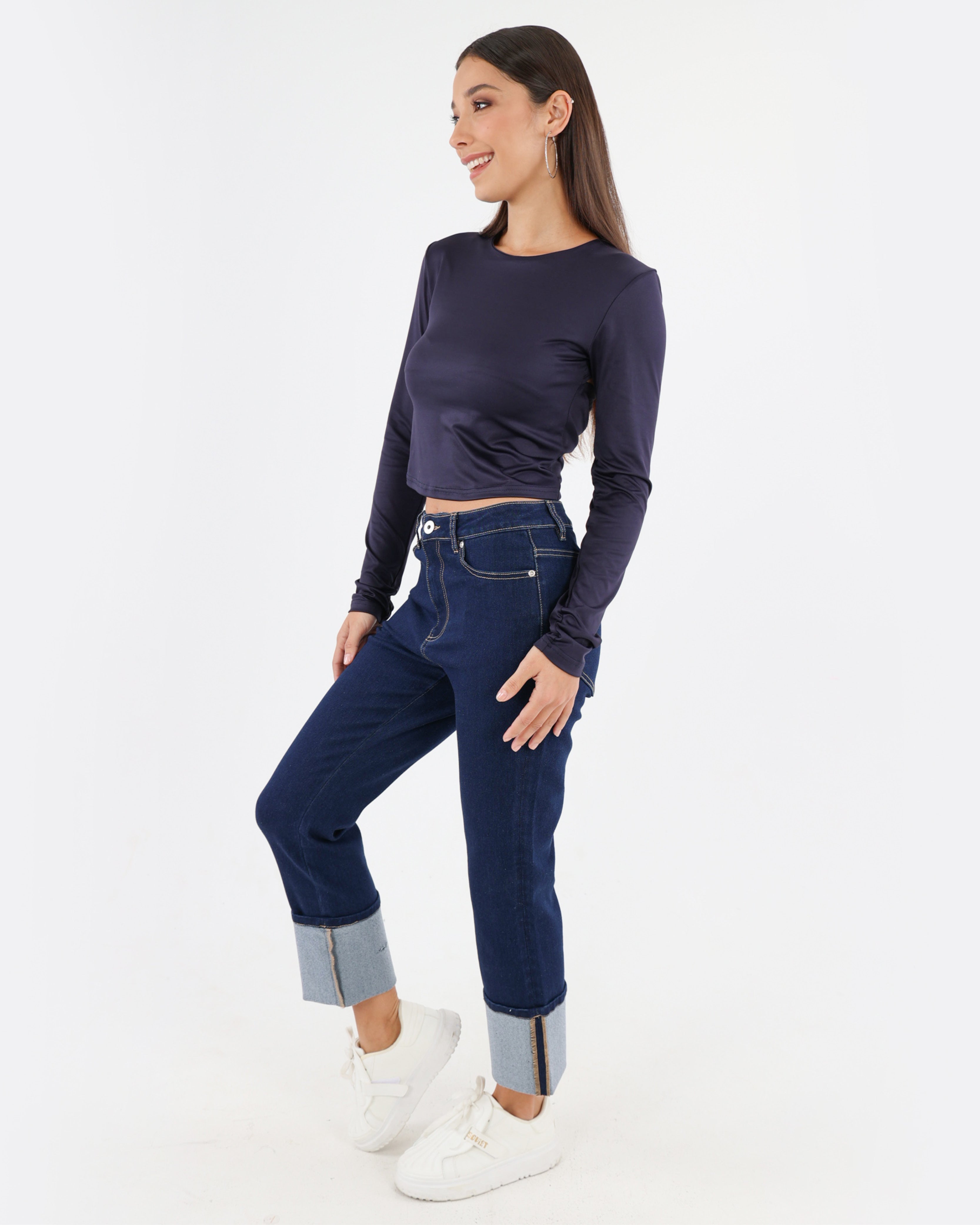 Long Sleeve Stretch Open Back Crop Top