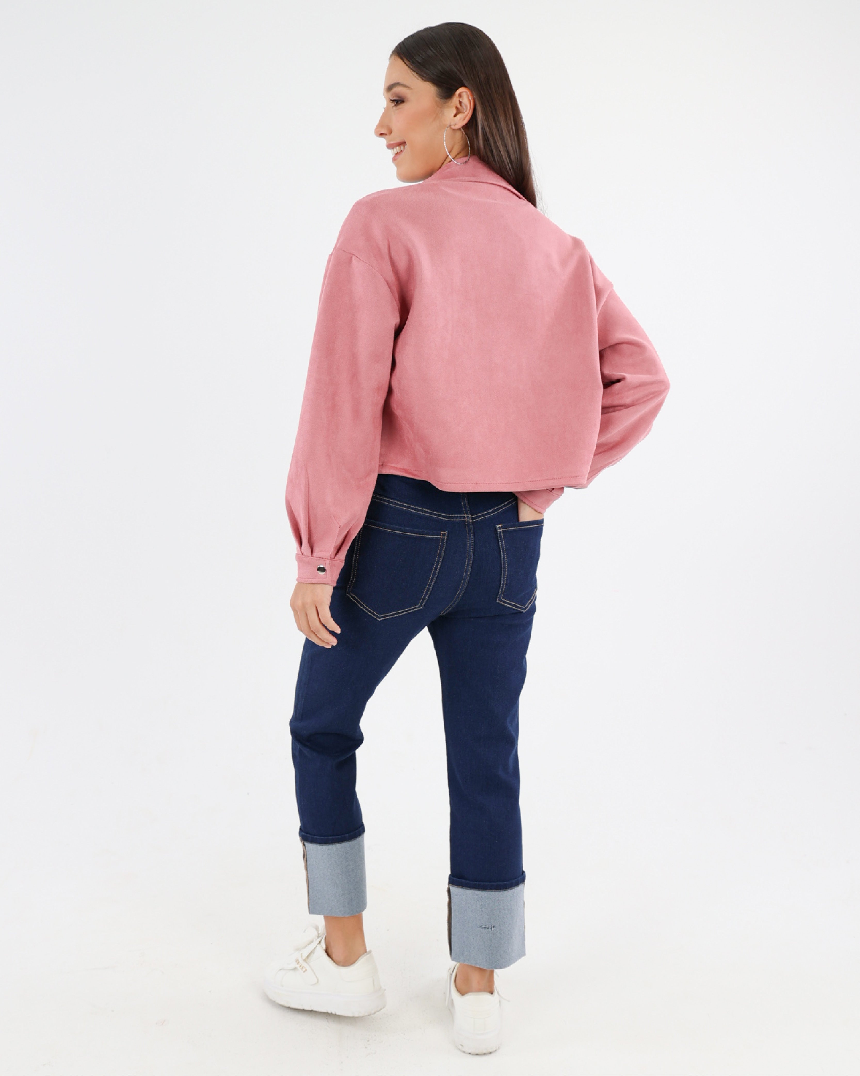 Blush Faux Suede Crop Shacket